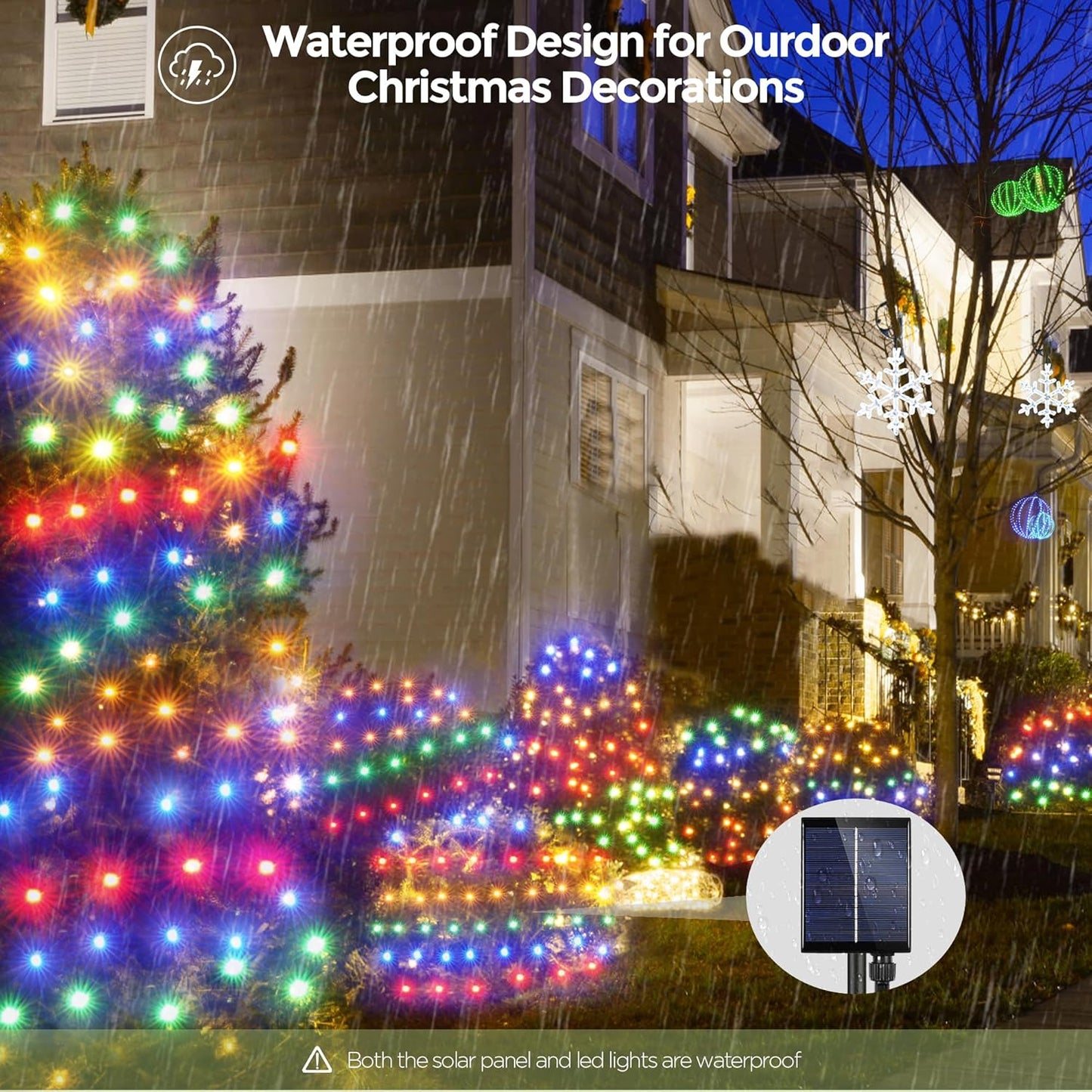 WBao Solar Christmas Lights Outdoor 200LED 8.4ft x 5.2ft Christmas Net Lights with Remote, 8 Lighting Modes, Timer, Waterproof for Lawn, Bushes, Shrubs, Trees Outdoor Christmas Decorations, Multicolor