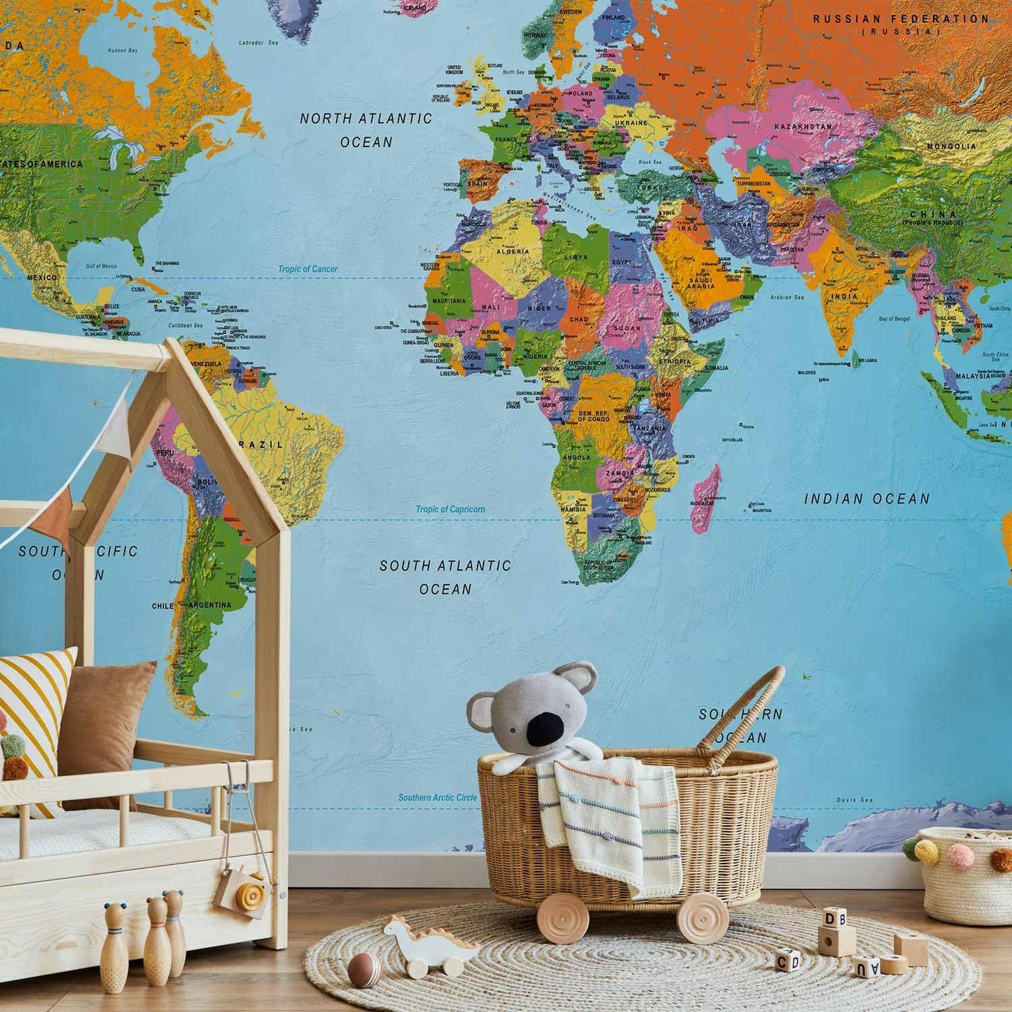 artgeist Premium Wall Mural World Map 177x124 in - XXL Non-Woven Wallpaper Fleece Wall Decor Photo Print Picture Image Design Home Map of The World k-A-0095-a-a