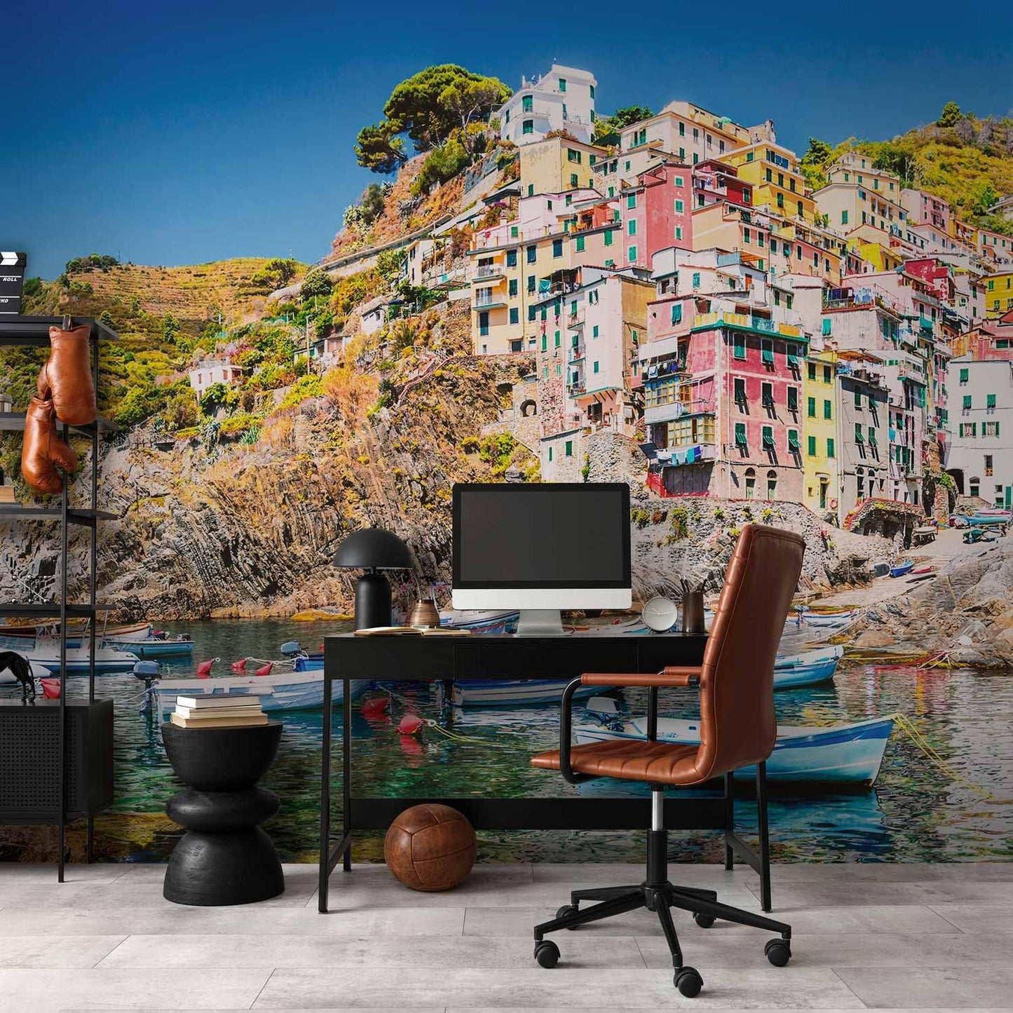 artgeist Wall Mural Architecture 216x98 in - XXL Non-Woven Corner Wallpaper Fleece Angle Wall Decor Photo Print Picture Image Design Modern City Sea Boat Like Painted d-B-0296-a-a