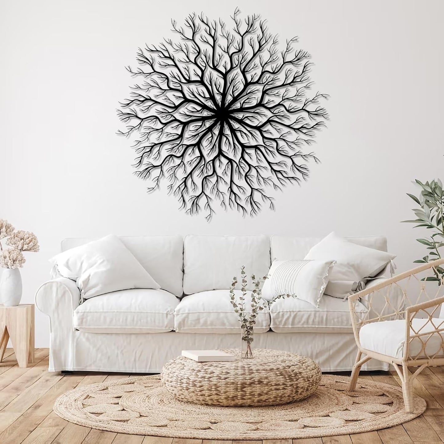Tree of Life Metal Wall Art, Metal Tree Wall Art, Large Round Sculpture, Round Branch Wall Decor, Large Branch Artwork, Nature Sign, Wall Decor for Living Room, Housewarming Gift (Black, 35"x35"|90x90cm)