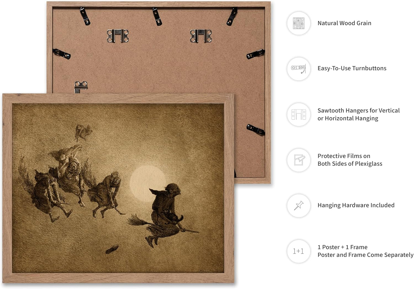 Poster Master Vintage William Holbrook Beard Poster - Retro Occult Print - Gift for Gothic, Horror Fan - The Witches Ride, Pagan, Goth, Magic - Wall Decor for Bedroom, Dorm, 8x10 Beige Framed