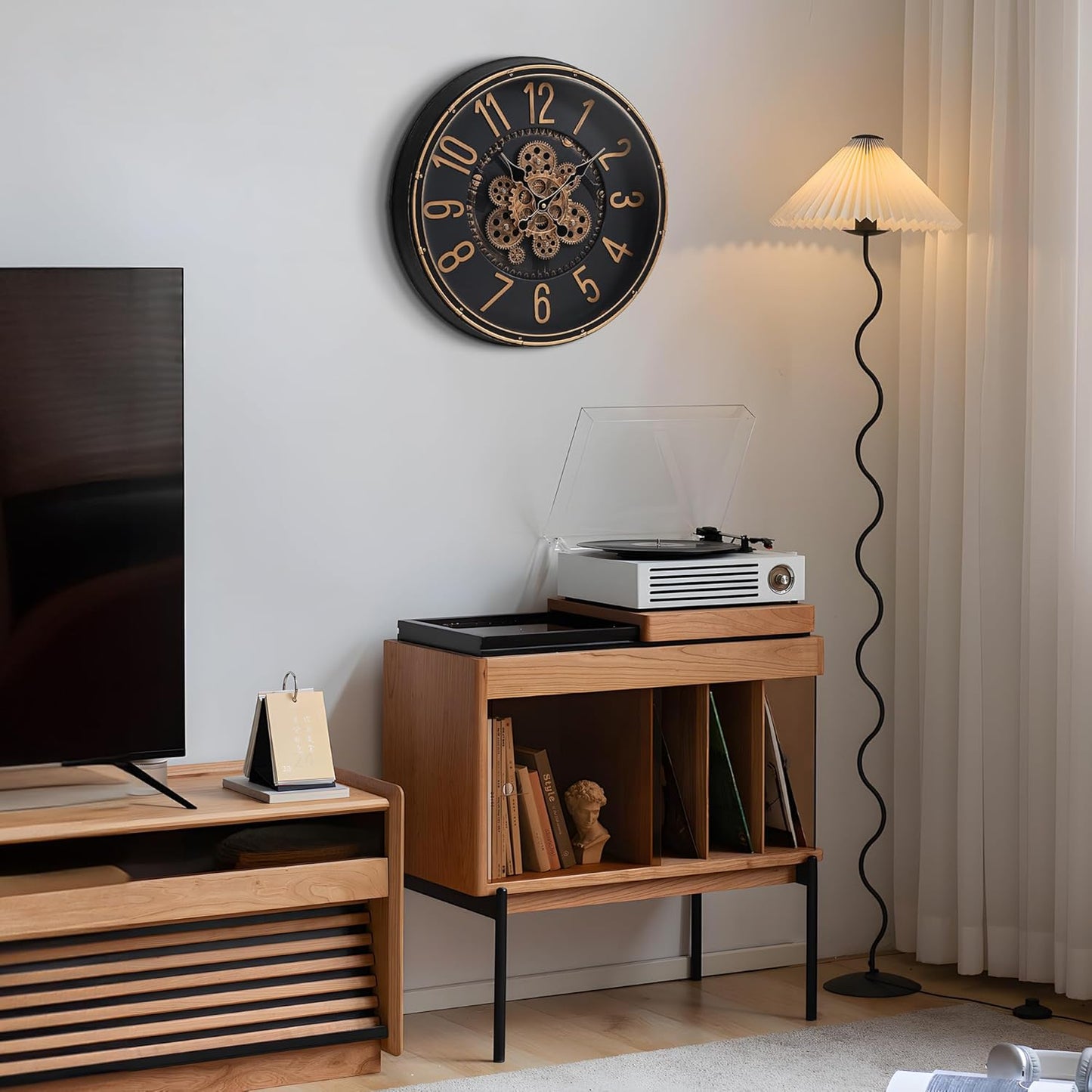 Maxstar Large Moving Gear Wall Clock,20" Vintage Mechanical Battery Operated Industrial Wall Clocks for Farmhouse Living Room,Home Office, Dinning Room, Kitchen, Steampunk Decor-Gold,Arab Numeral