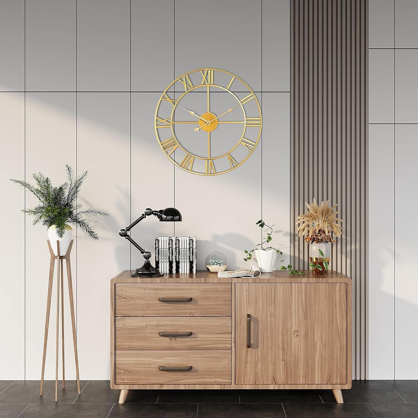 1st owned Large Wall Clock Silent Non-Ticking Roman Numerals Vintage Battery Operated (24 inch,18inch,16inch) Farmhouse Wall Clock for Living Room, Bedroom, Kitchen, Cafe Decor-Gold 47CM