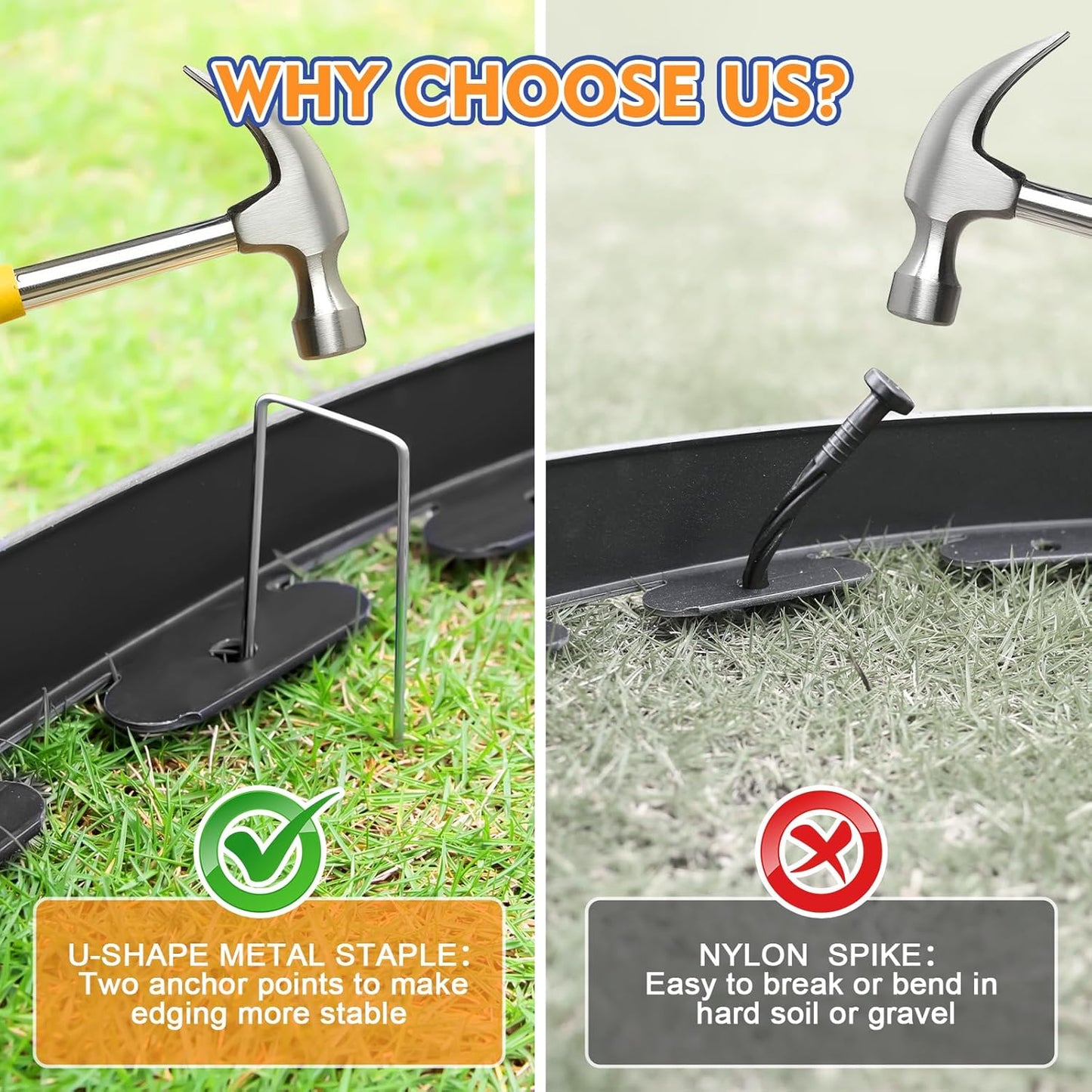 1.5 Inch x 100 FT (Multiple Sizes Available) Landscape Edging, Garden Edging Borders with 100pcs Upgrade Stakes, Flexible No Dig Plastic Garden Border for Lawn, Landscaping, Flower Beds and Yard