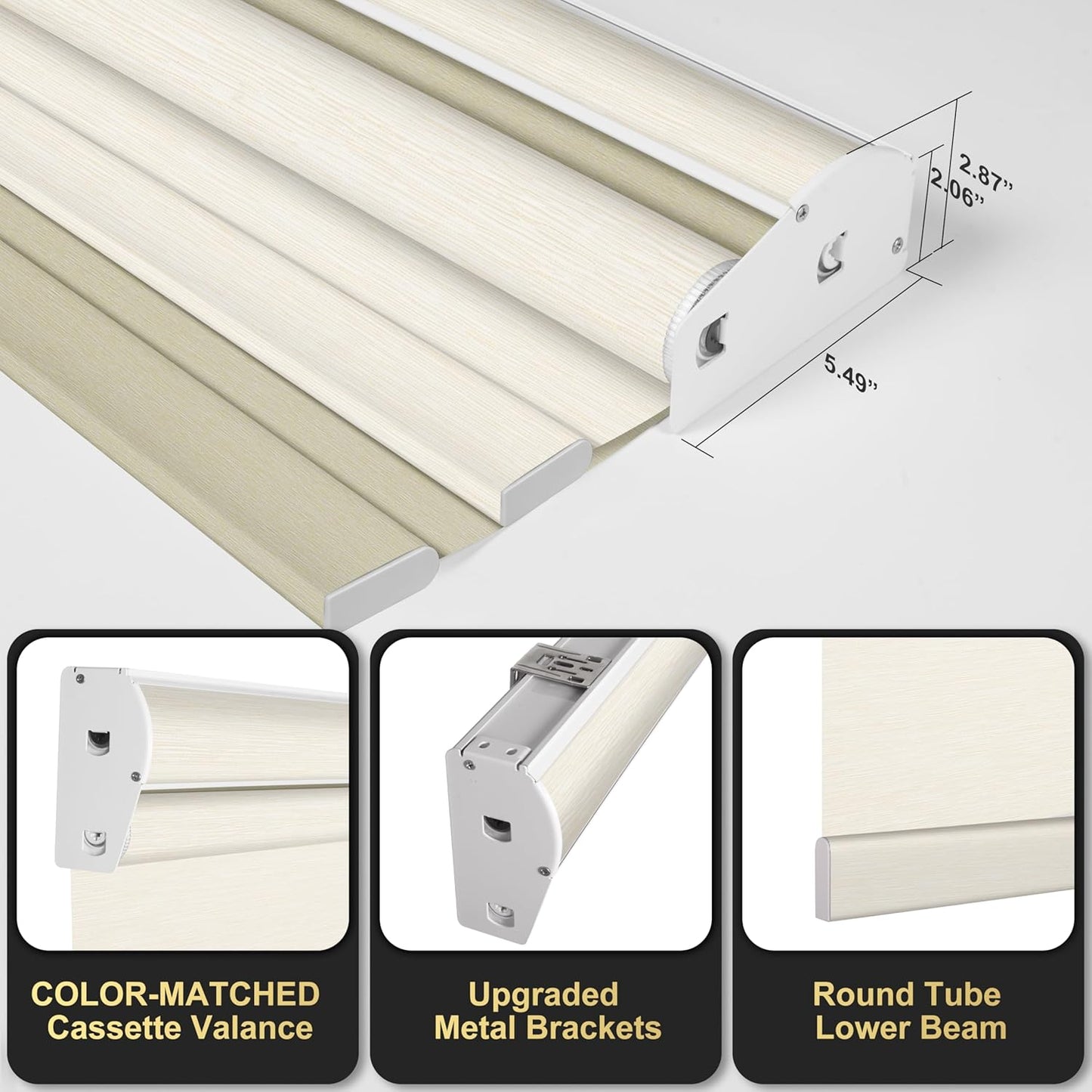 BERISSA Cordless Dual Roller Shades with Cassette Valance, Double Window Shades Blackout and Light Filtering, Day and Night for Home,Office, Door. Striped Jacquard Beige. 62 W x 80" H