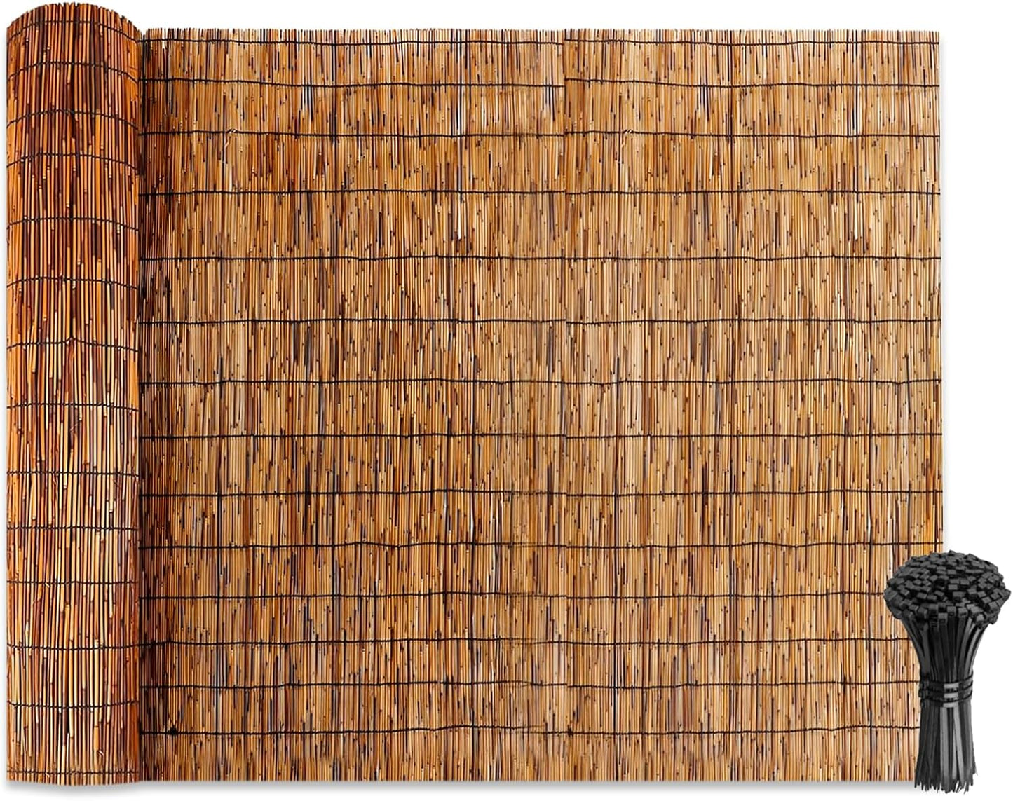 Natural Reed Fencing Rolls: Privacy Bamboo Fence 3/4/5/6ft High Roll Reed Screen, Decorative Bamboo Fencing for Outdoor Balcony Patio Garden Backyard,with Cable Zip Ties(Coffee, 3x10ft)
