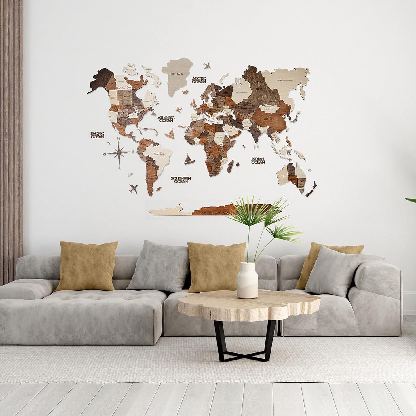 Handmade 3D Wood World Map Wall Art Large Wall Decor Track Your World Travels - Special For Home, Kitchen And Office (Medium, Multicolor)