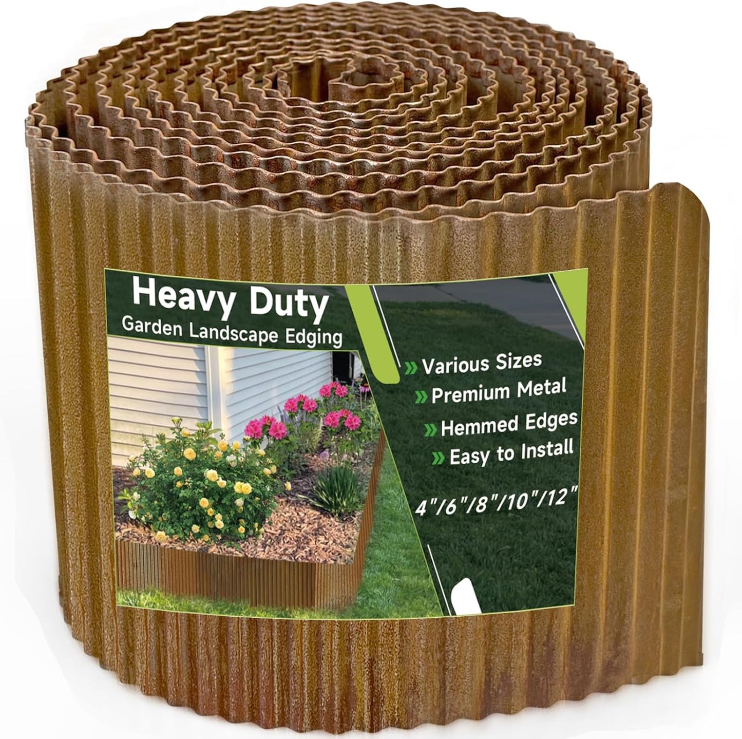 Corrugated Garden Edging,8"×20Ft Pre-Rusted Landscape Edging & Lawn Edging Border,Metal Garden Border for Flower Beds,Garden,Lawn,Raised Beds & Tree Surrounds