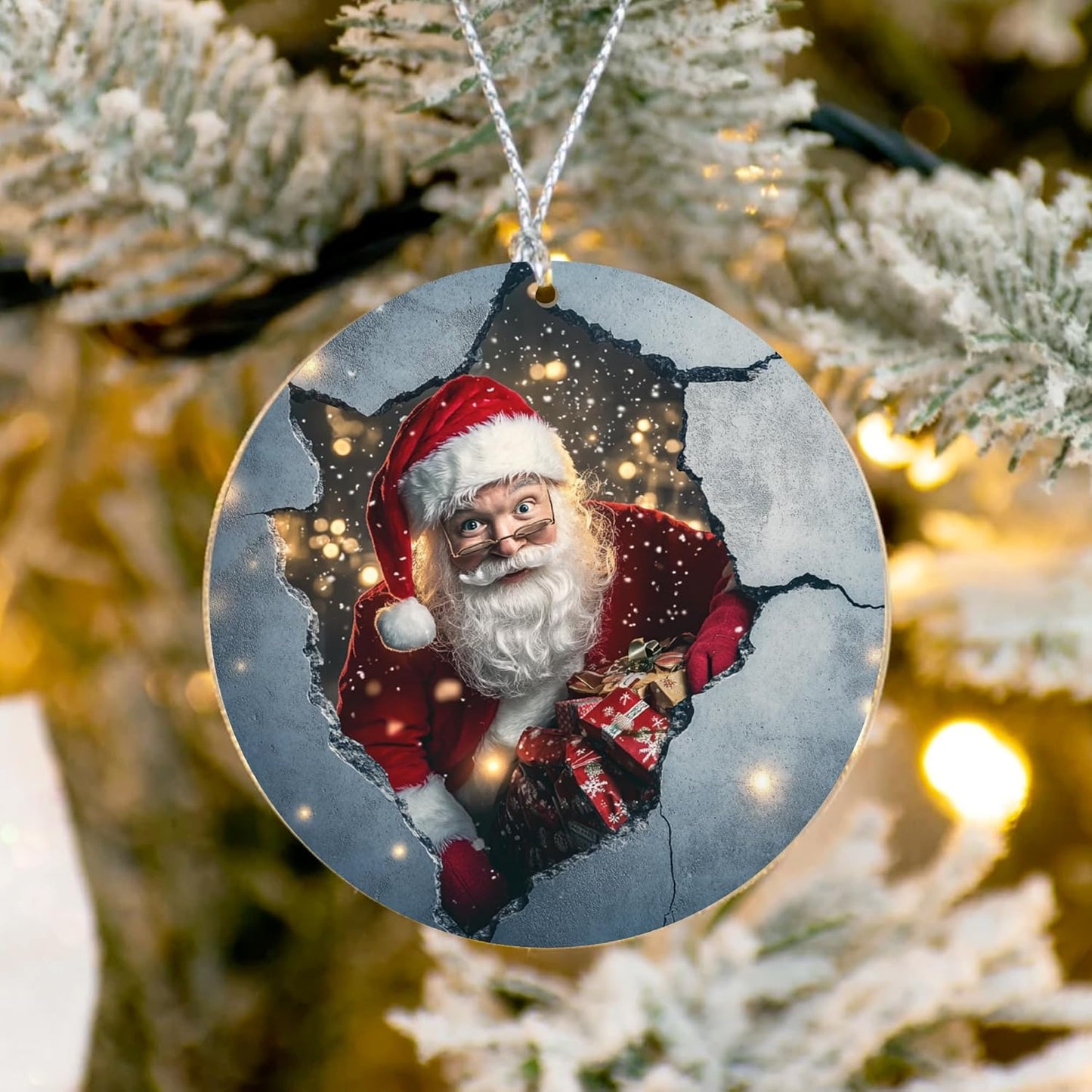 Jabihome Christmas Ornaments 2025, Exchange for Women, Men, Collectible Dated Year Ornaments for Tree, Unique Acrylic Suncatcher, Printed Stained Glass Effect Decor (Santa Peek)
