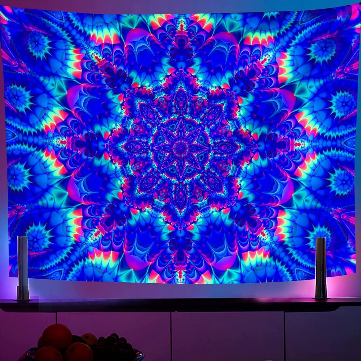 OSVINO Blacklight Mandala Tapestry 79"x59" Glow In The Dark Psychedelic Boho Tapestry Colorful Backdrop Bohemian Room Decor UV Reactive Hippie Wall Posters for Bedroom