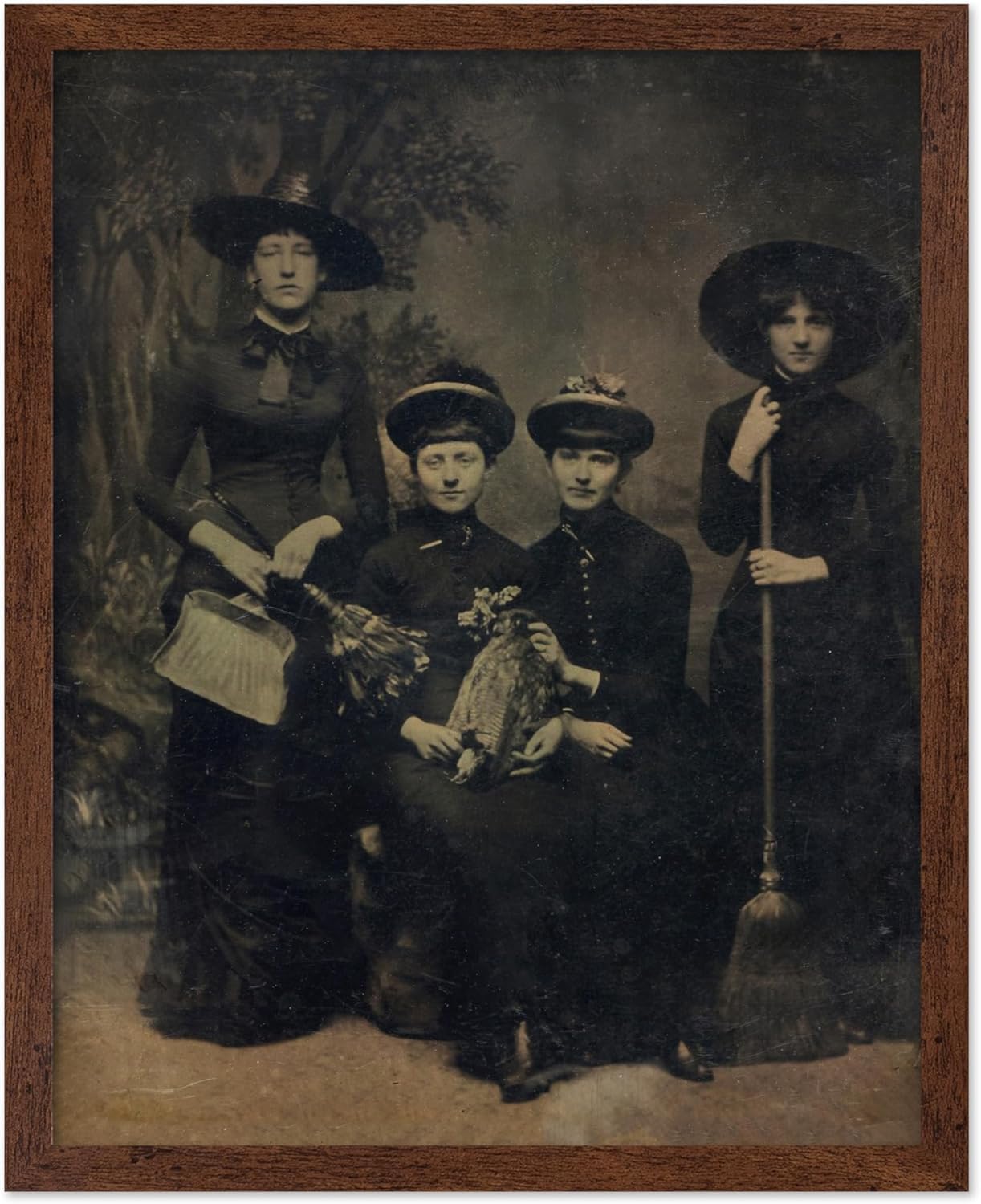 Poster Master Vintage Photograph Poster - Retro Halloween Print - Gift for Artist, Friend - Four Witches Wearing Robes, Sabbath, Coven, Sorcery - Wall Decor for Home, Office, 16x20 Brown Framed