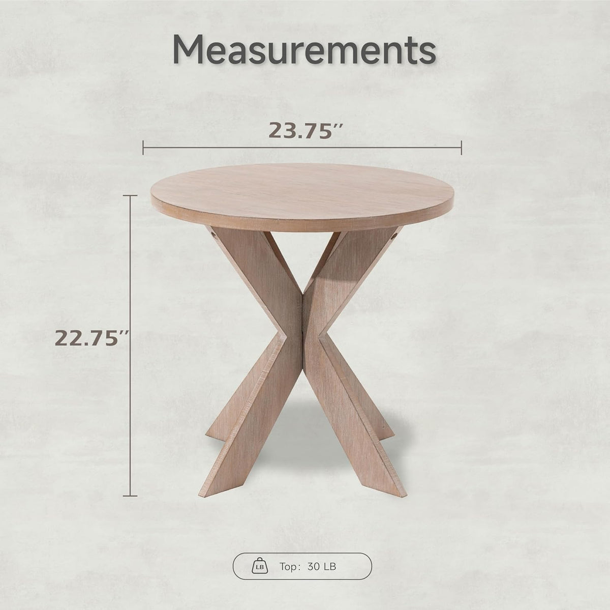 Farmhouse Cross Leg end Table, French Country Accent Side Table for Family, Dinning or Living Room, Small Spaces, Modern, Round, Vintage Grey Finish.