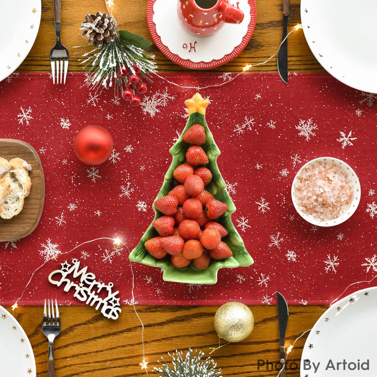 Artoid Mode Snowman Christmas Birds Trees Table Runner, Seasonal Winter Xmas Holiday Kitchen Dining Table Decoration for Indoor Outdoor Home Party Decor 13 x 48 Inch