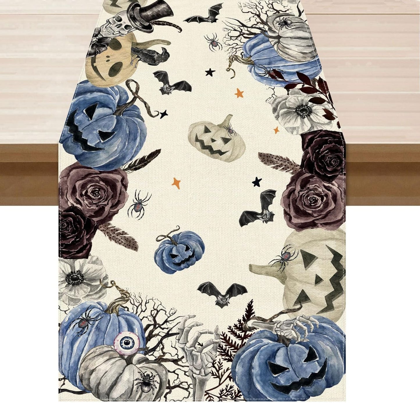 XCHI Spooky Blue Pumpkin Halloween Table Runner Party Table Decoration for Home Kitchen Dining Holiday Decor 13x120 Inch