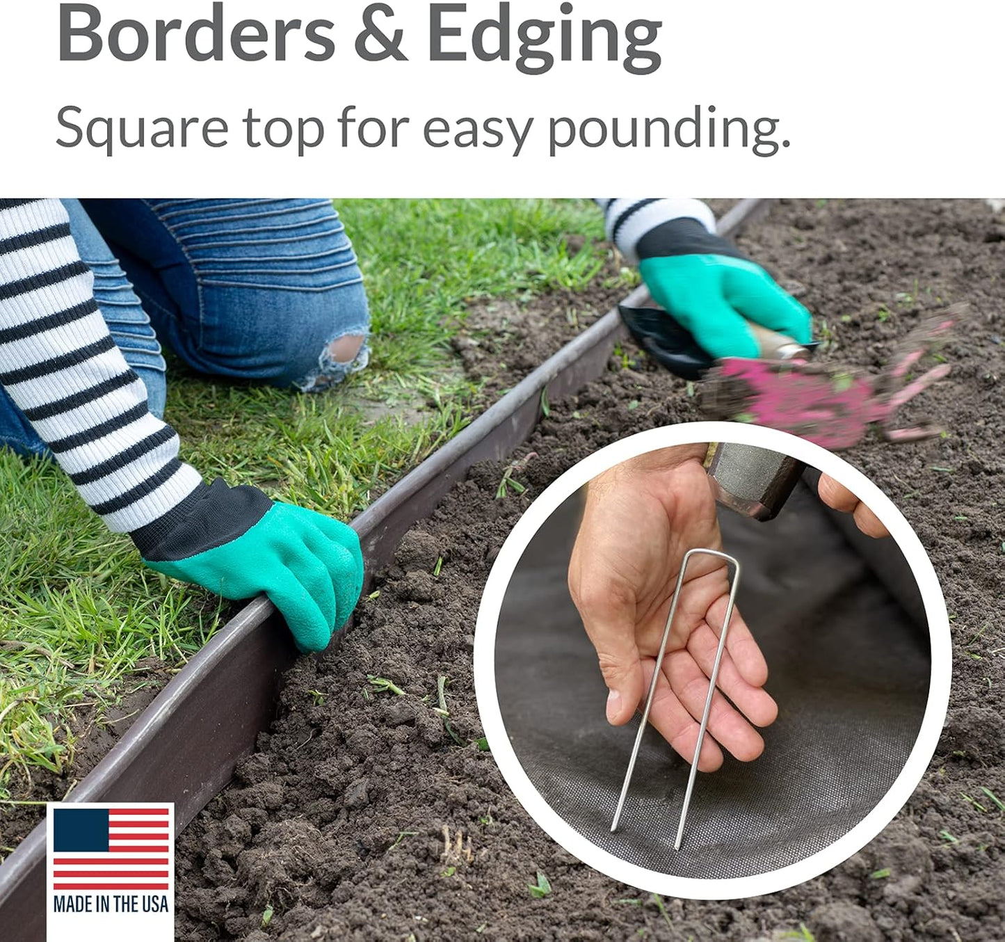 Pinnacle Mercantile USA Made 200 Pack Garden Landscape Staples Weed Barrier Fabric Stakes Galvanized 6 inch Pins Anti Rust Sod Staple 11 Gauge Steel