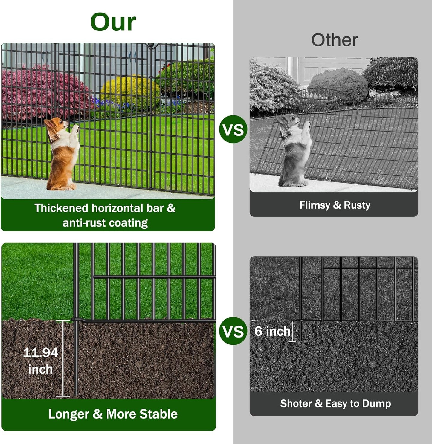 No Dig Decorative Garden Fence 5 Panels, 40 in (H) x 11.8 ft (L), Dog Fence Outdoor for Yard, Rustproof Metal Animal Barrier Ground Stakes Fencing for Garden, Patio, Flower Bed