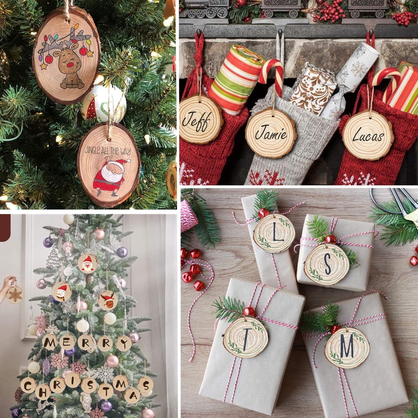 30 Pieces 2.4"-2.8" Natural Wooden Slices, Colovis Unfinished Wood Circles with Holes Tree Bark Round Log Discs DIY Crafts Hanging Ornaments (2.4"-2.8" 30Pcs, Natural)