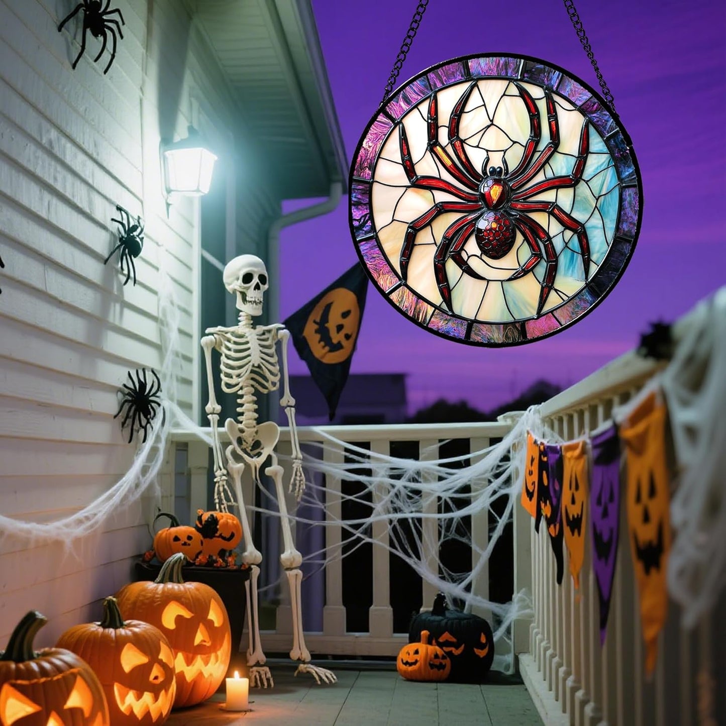 Stained Glass Window Hanging - Halloween Decorations Red Spider Goth Suncatcher for Doors Garden Indoor Funny Spooky Sun Catchers Gothic Decor Horror Gifts for Women Men Friend 11.8 in