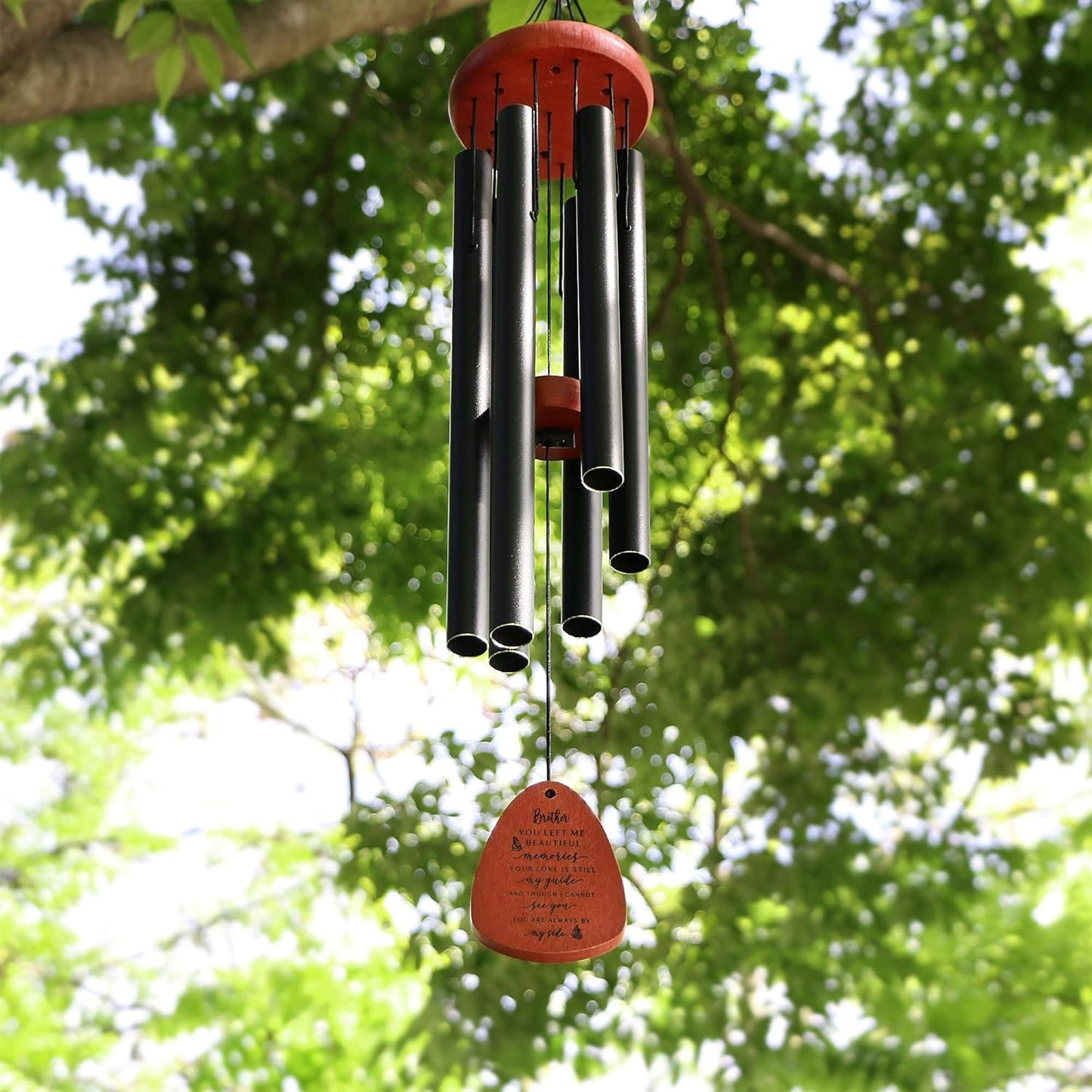 Memgift Sympathy Wind Chime for Loss of Brother - Beech Wood Memorial Wind Chime - Bereavement Gift for Loved One - Outdoor Remembrance Wind Chimes for Garden, Patio, Yard 32 Inch