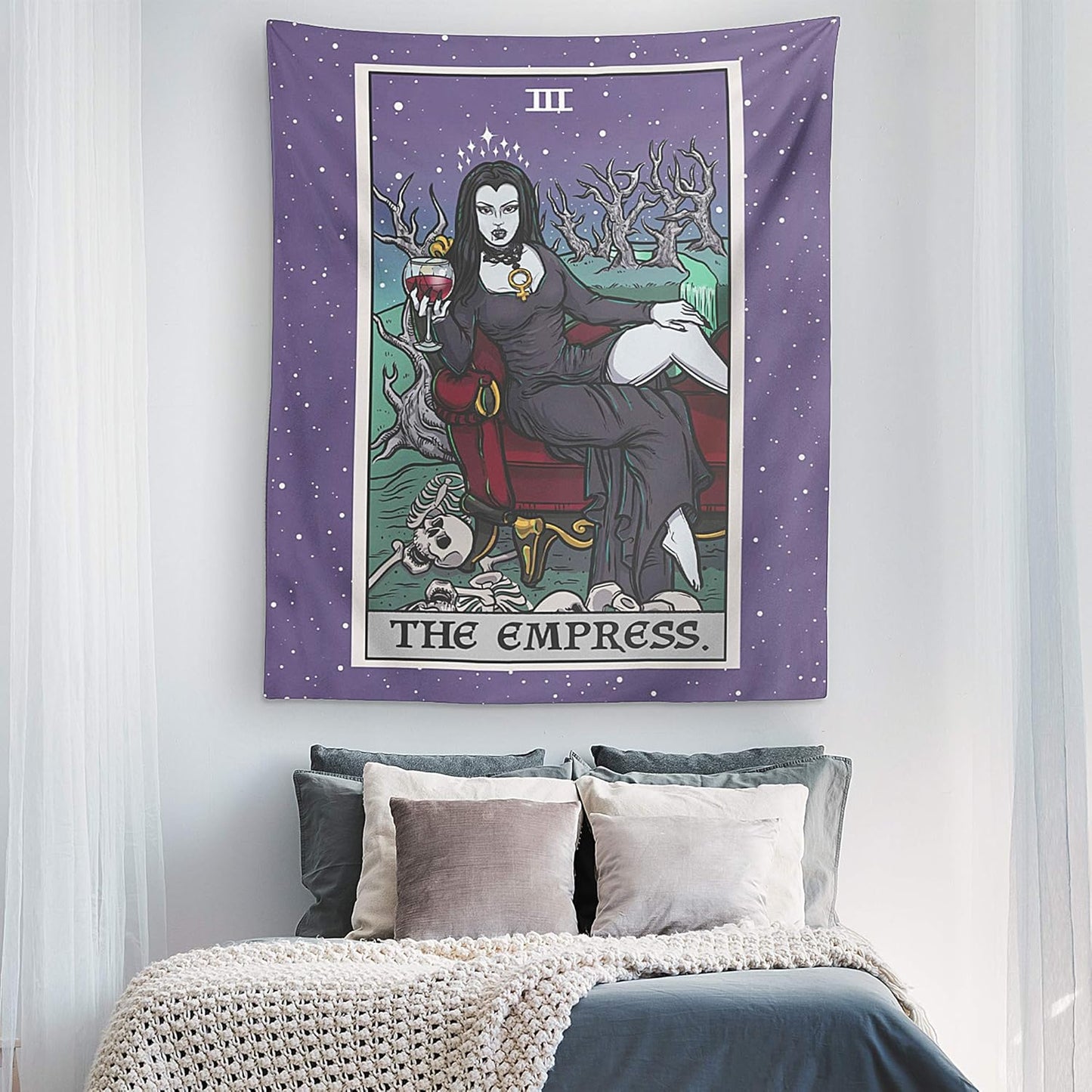 The Empress Tarot Card Tapestry - Female Vampire - Gothic Halloween Home Decor Wall Hanging (80" x 68")