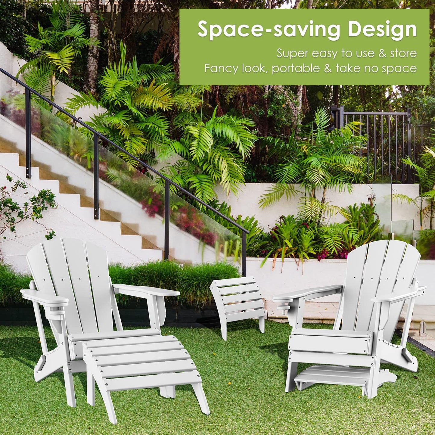 GREENVINES Adirondack-Ottoman | Set of 2 | HDPE Plastic | Outdoor Footrest | All Weather | Foot Rest | Foot Stool | White | for Adirondack Chair | for Patio Backyard Pool