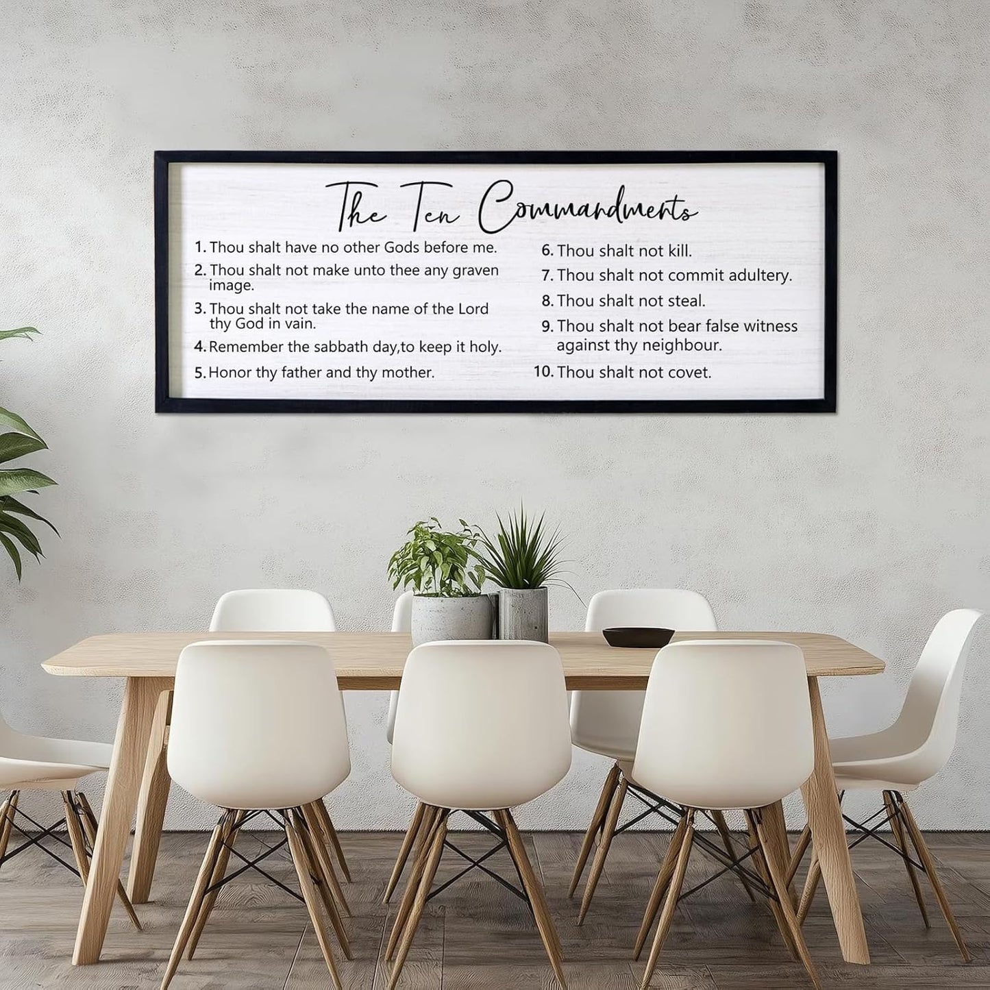 The Ten Commandments Rustic Bible Verse Framed Wall Art, 40''×15'' Positive Religious Christian Saying Sign for God Jesus Christ Prayer, Vintage Horizontal Holy Inspirational Catholic Scripture Decor