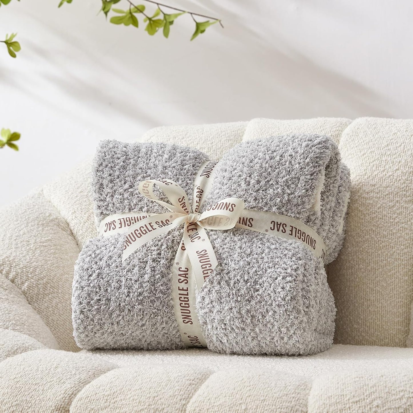Snuggle Sac Buttery Grey Throw Blanket for Couch, Reversible Super Soft Warm Blankets Cozy Knit Fuzzy Plush Lightweight Throws for Sofa, Bed, Heather Grey, 50"x 60"