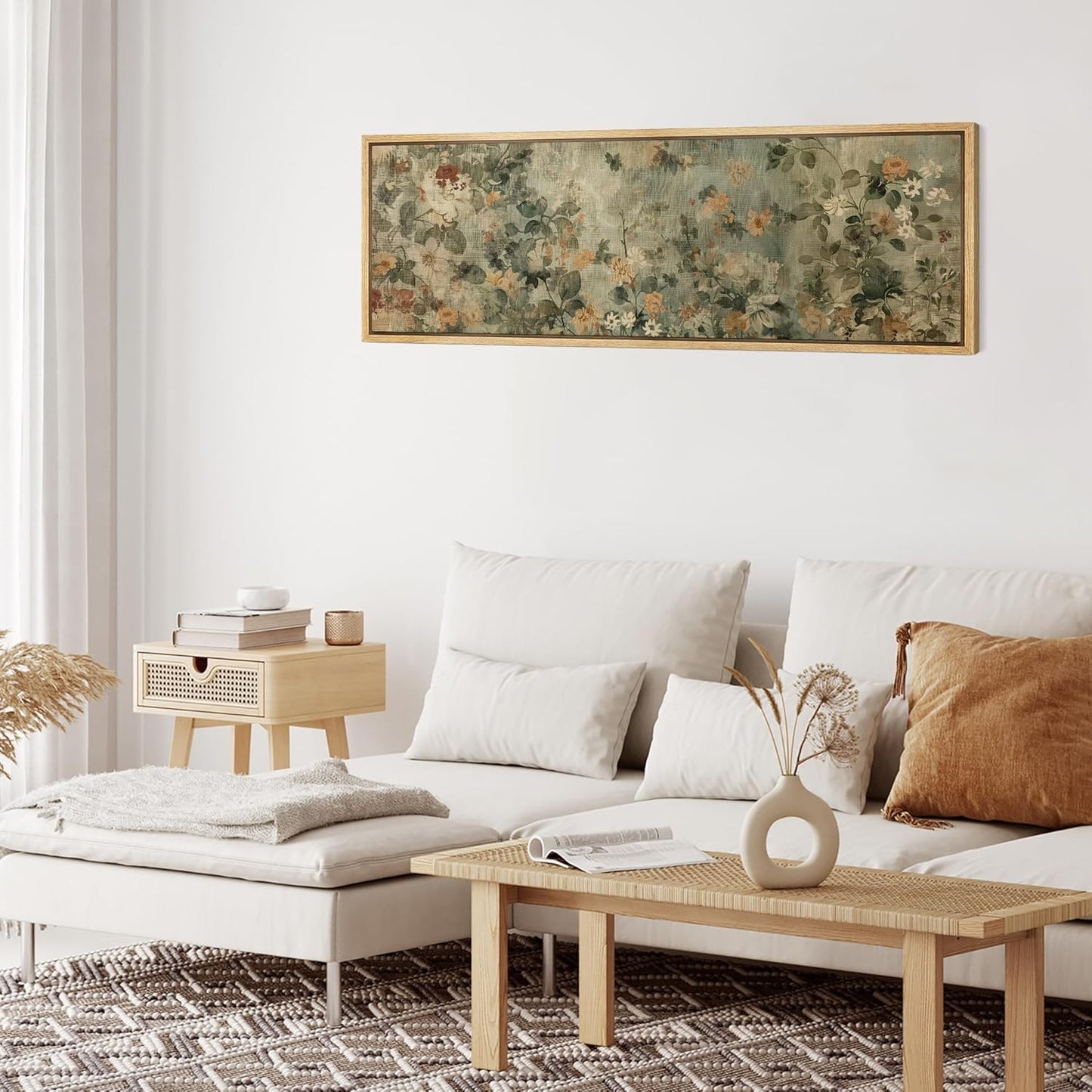 MUDECOR Large Framed Canvas Print Wall Art Minimalist Ink Branches Illustrations Antique Retro Fine Art Illustrations Decorative Colorful for Bedroom - 60"x20"