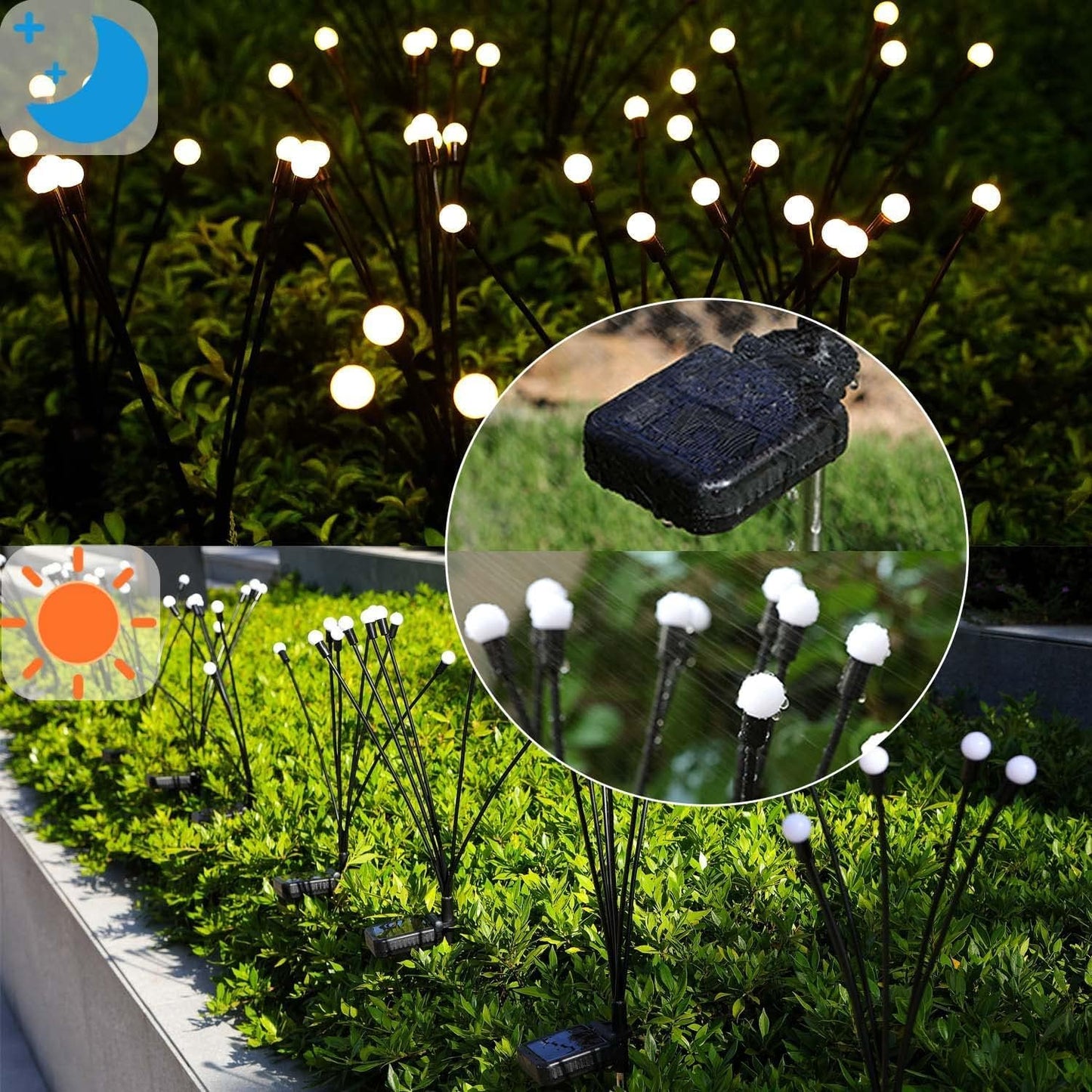 Solar Firefly Lights 16 LED Swaying Outdoor Waterproof Decorative Lights for Yard Patio Pathway Lawn Decorations (2 Pack, 8 Heads)