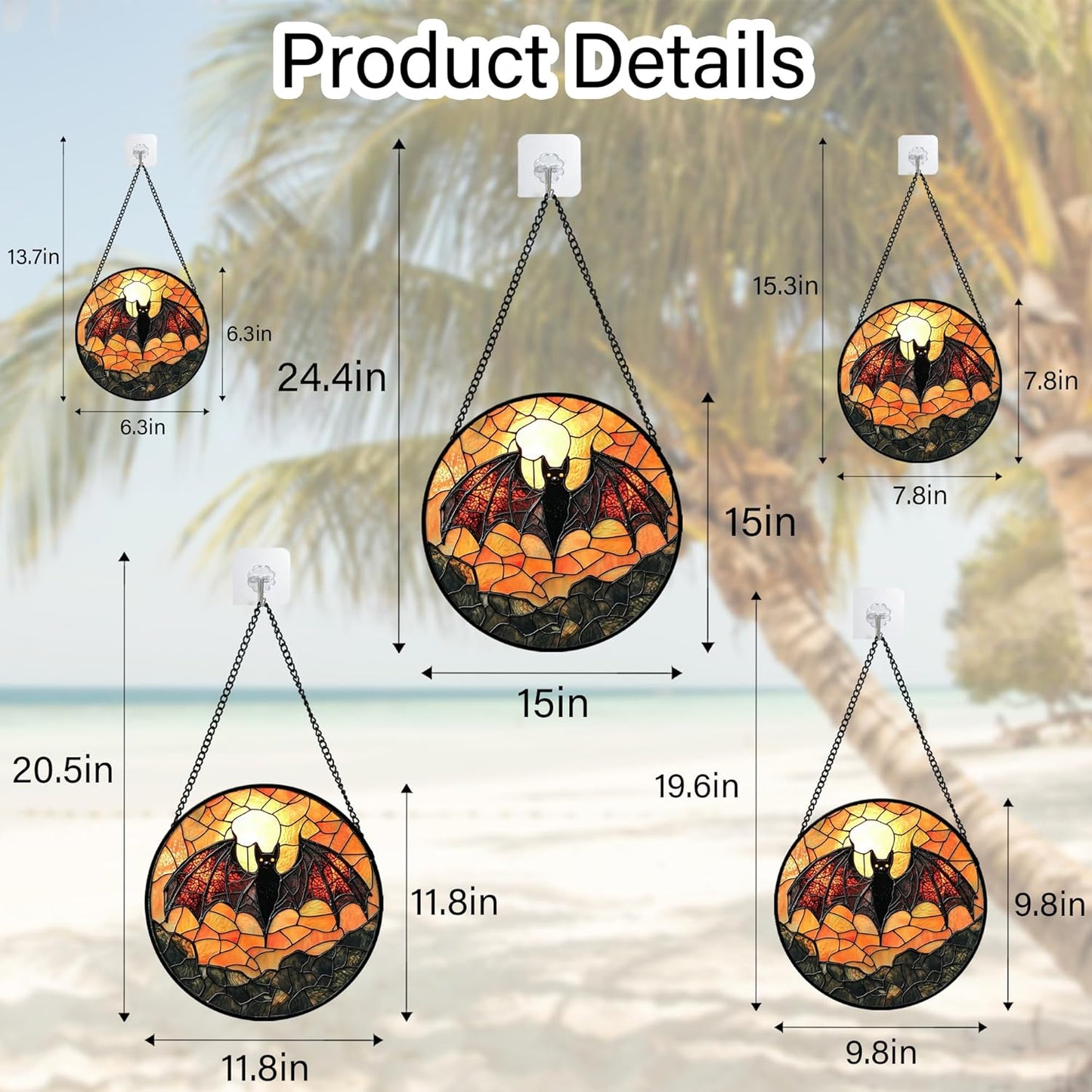 Stained Glass Window Hanging, Black Bat Sun Catcher for Door Home Decor Animal Suncatcher Christmas Mother's Day Birthday Gifts for Women Men Mom and Nana 9.8 in