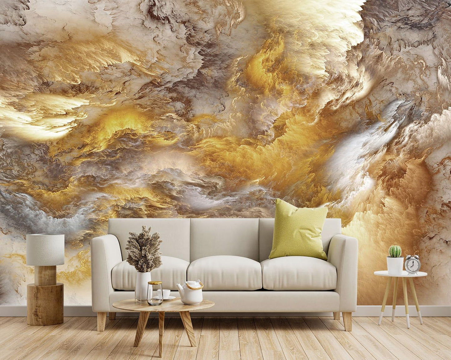 -Golden Clouds Ceiling Fabric Wallpaper Living Room Bedroom Bathroom Modern Boys Girls Kids Room Abstract Large Mural- 91"x65"（ not Peel and Stick）