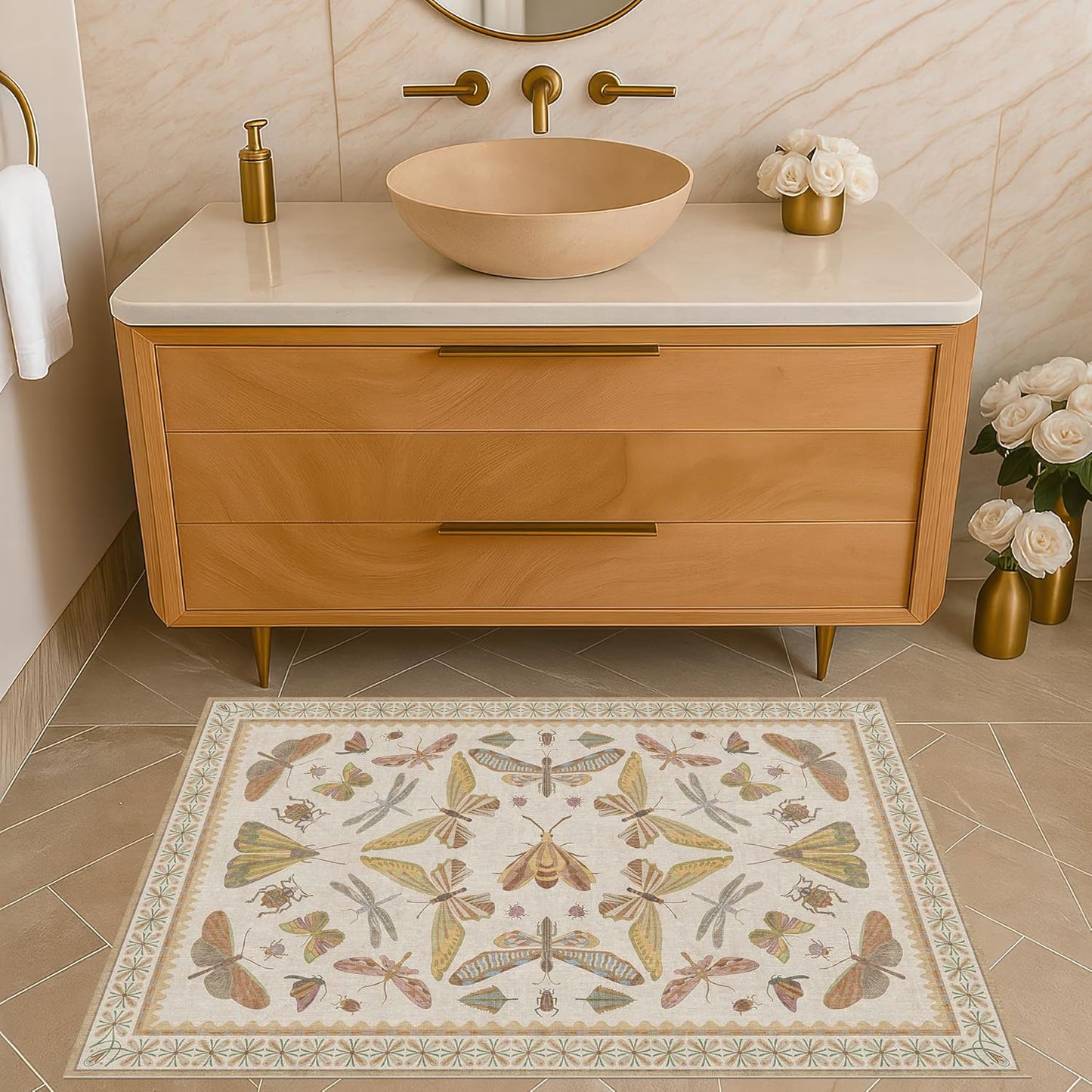 Boho Bathroom Rugs 2x3 Non Slip Washable - Stain Resistant Kitchen Rugs for Entryway, Mudroom, Powder Room, Soft Low Pile Cottagecore Nature Eclectic Small Throw Rug