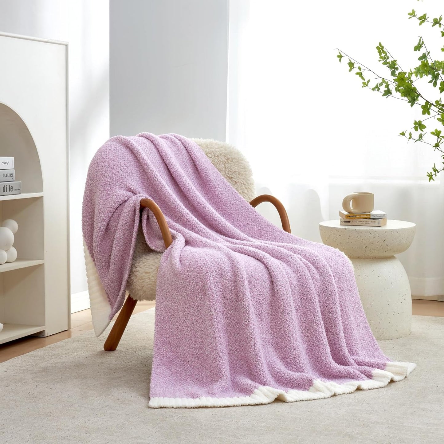 Snuggle Sac Lilac Throw Blanket for Couch, Super Soft Warm Blankets Cozy Knit Fuzzy Lightweight Throws for Sofa, Bed, Living Room, Heather Lilac, 50x70 inches