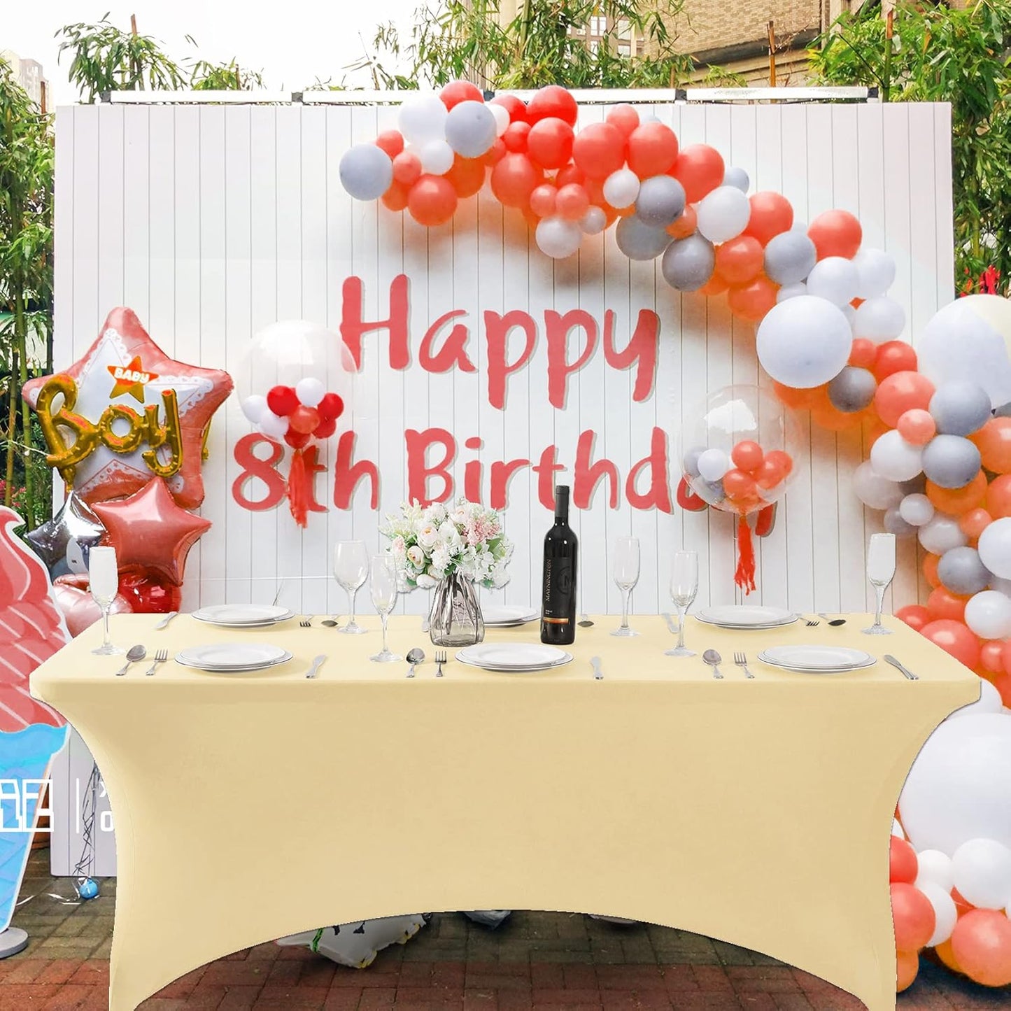 SuperO 2Pack Waterproof Spandex Table Cover for 4FT Table Universal Fitted Stretch Tablecloth for Party, Banquet, Wedding and Events-Champagne