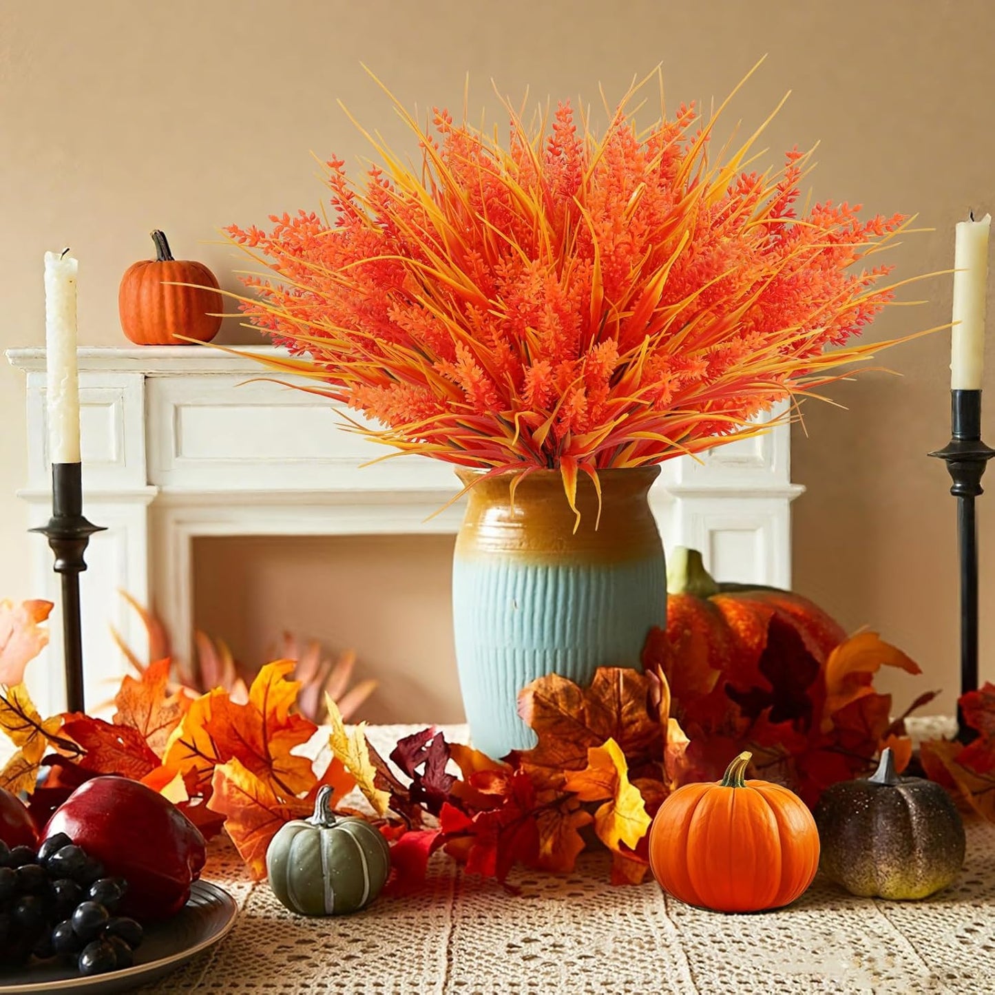 Geegoods 24 Bundles Artificial Fall Flowers Outdoor – Faux Lavender Flowers with Monkey Grass UV Resistant Plastic Faux Plants for Garden Porch Patio Home Decor, Autumn Color