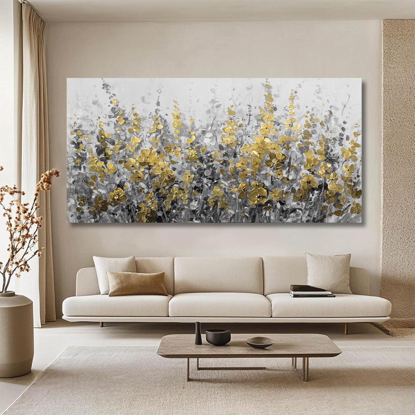 MLART99 Black and Gold Wall Art Plant Prints Pictures 29"x58" Floral Posters Botanical Home Decor Bedroom Wall Decor Above Couch