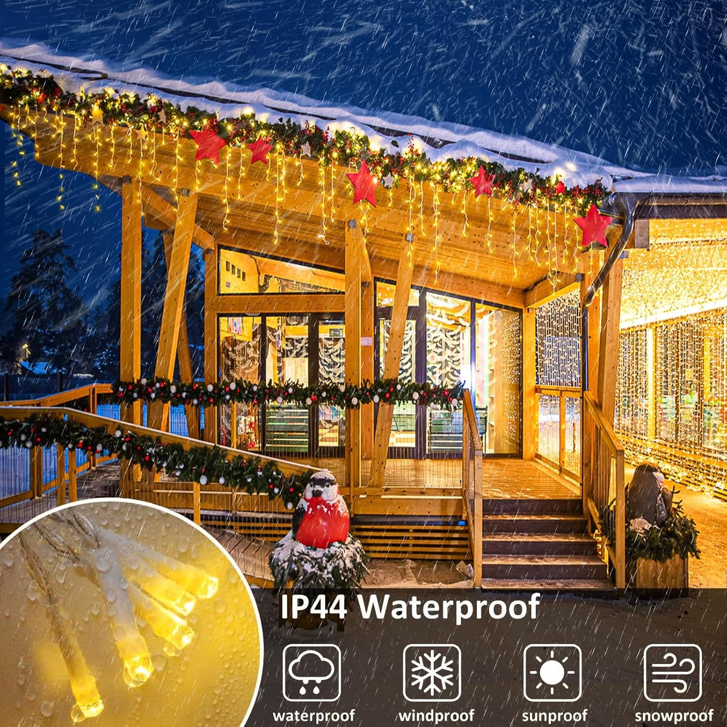 Icicle Christmas Lights Outdoor, 66FT 640 LED Icicle Lights for Outside with 8 Modes Timers, Waterproof Plug in Connectable String Light for House Yard Patio Eave Wedding Decorations, Warm White