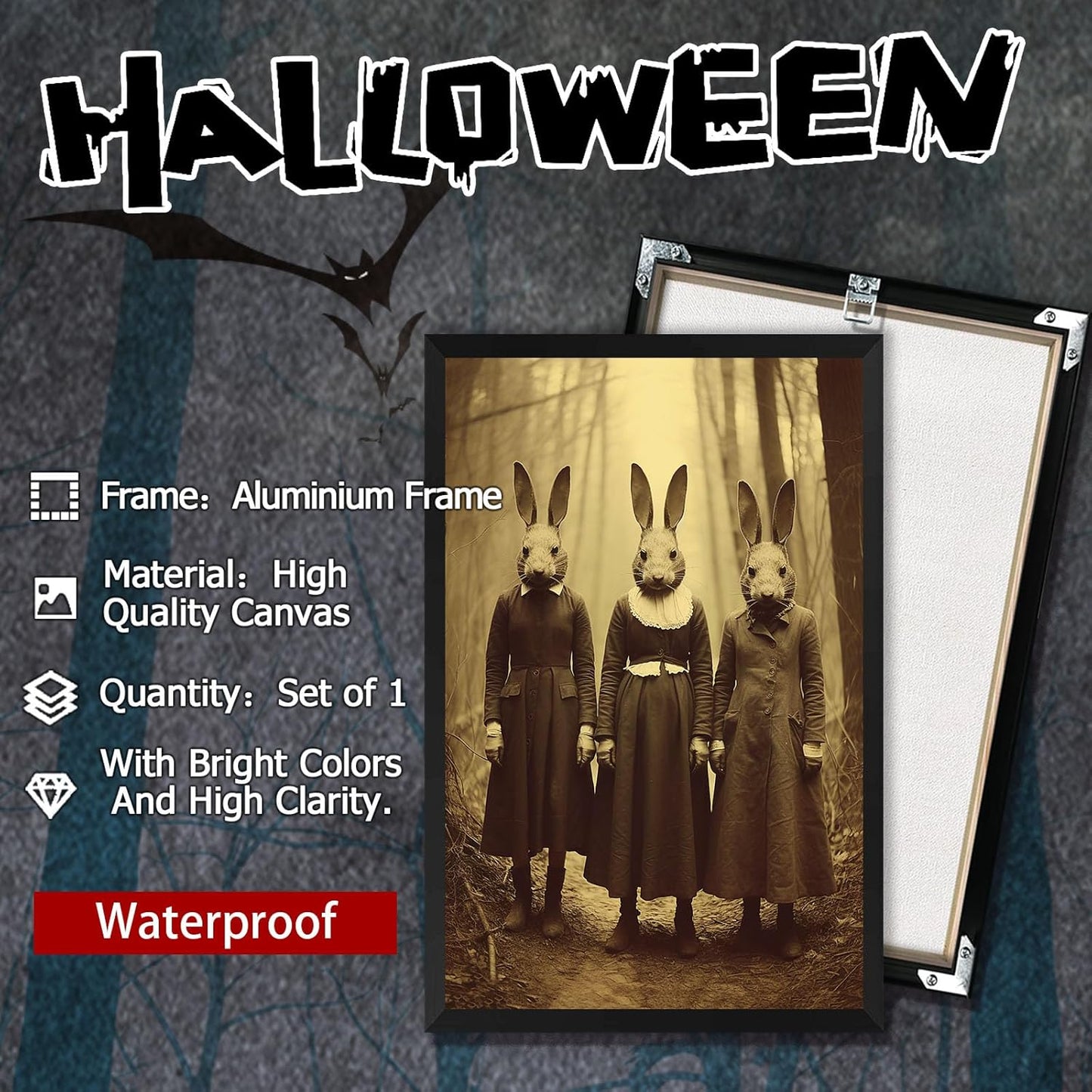 Vintage Halloween Wall Decor Rabbit Cult of the Occult Forest Canvas Wall Art Poster Gothic Dark Academia Decorations Room Creepy Print Spooky Pictures 24X36inch Aluminum Framed