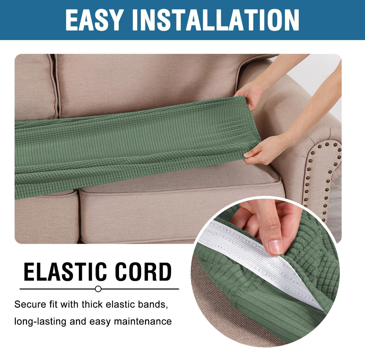 H.VERSAILTEX Super Stretch Individual Seat Cushion Covers Sofa Covers Couch Cushion Covers Slipcover Sets Thick Jacquard Textured Twill Fabric (1 Piece Chair Cushion Cover, Loden Frost)