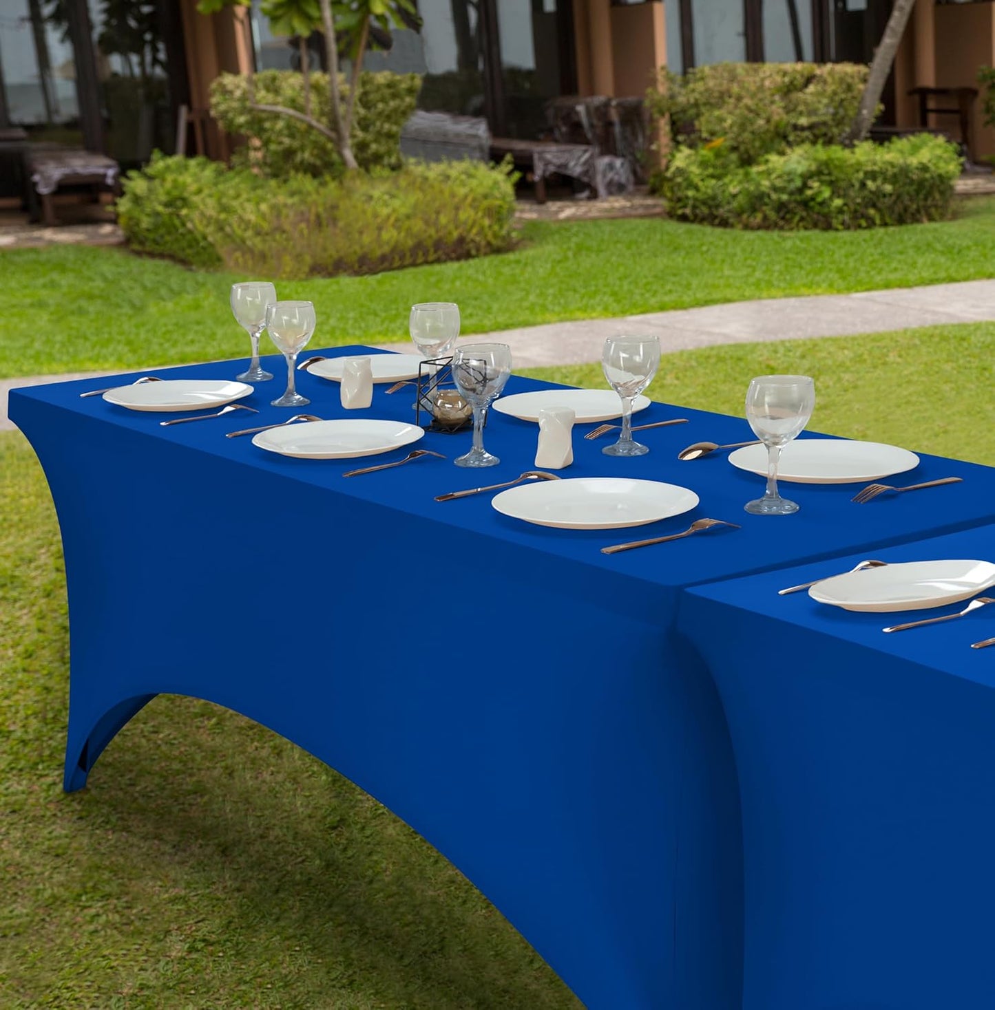 Utopia Kitchen 6FT Spandex Tablecloth [2 Pack, Royal Blue] 200 GSM Stretch, Fitted, Washable and Wrinkle Resistant Table Cloth Rectangle Cover for Trade Shows, Wedding, Parties [72Lx30Wx30H Inch]