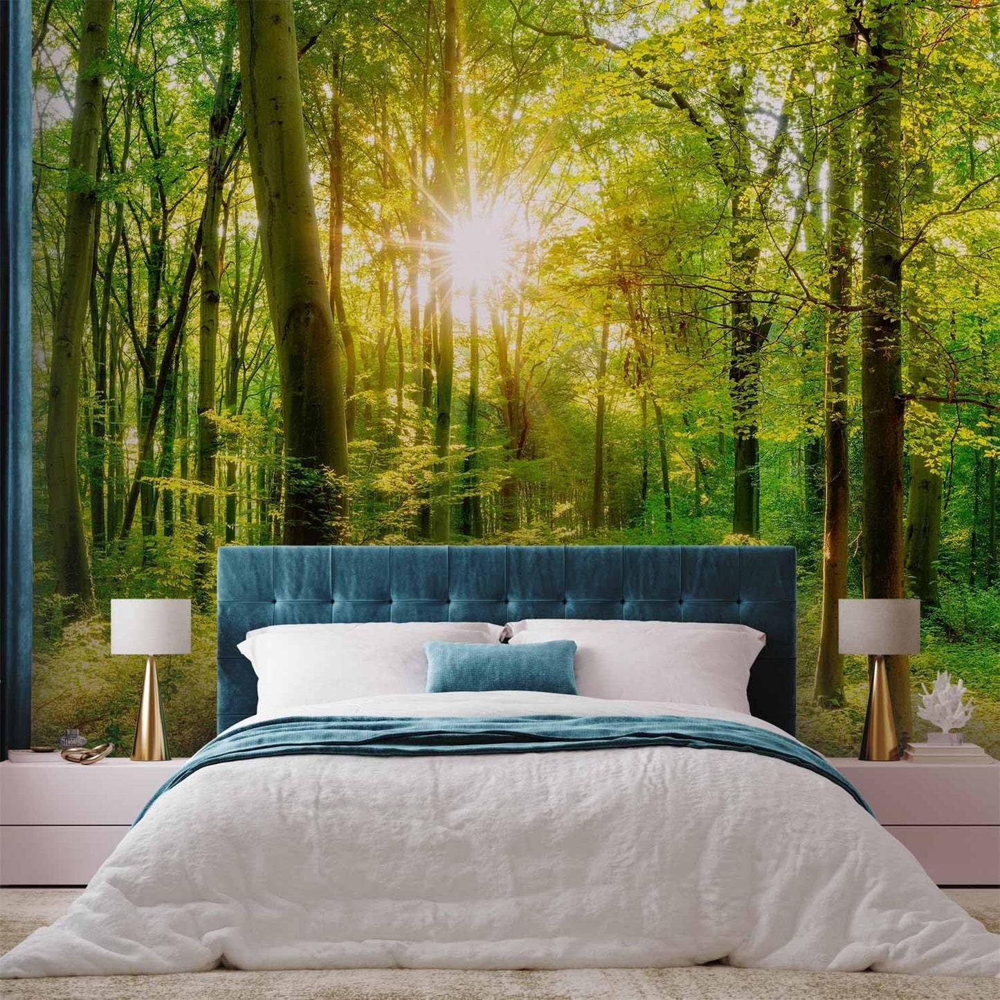 artgeist Wall Mural Peel and stick Forest 212x98 in - XXL Self-Adhesive Corner Wallpaper Removable Large Sticker Foil Angle Wallpaper Wall Decor Print Landscape Nature green Tree Panorama b-B-0383-a-a