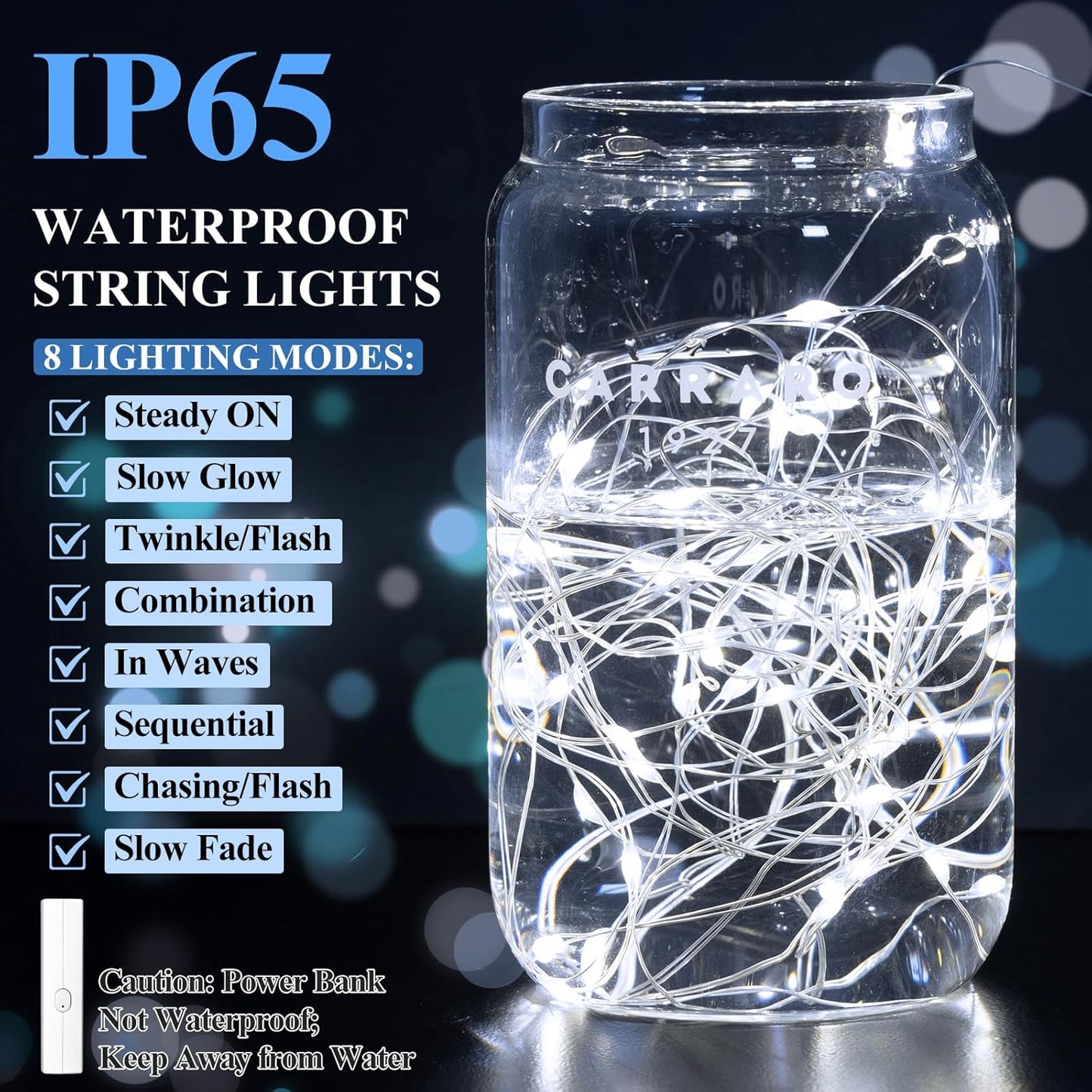 66FT(33 * 2) Rechargeable String Lights Battery Operated, Fairy Lights with Timer, Mini LED Twinkle Lights for Bedroom, Christmas Decorations, Wedding, Vine, Centerpiece Table Decor Cool White