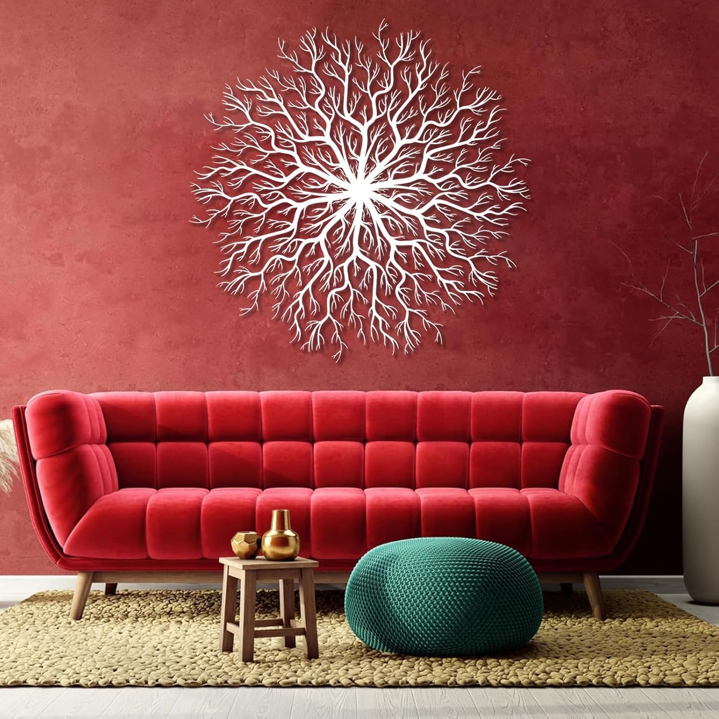 Tree of Life Metal Wall Art, Metal Tree Wall Art, Large Round Sculpture, Round Branch Wall Decor, Large Branch Artwork, Nature Sign, Wall Decor for Living Room, Housewarming Gift (Silver, 28"x28"|70x70cm)