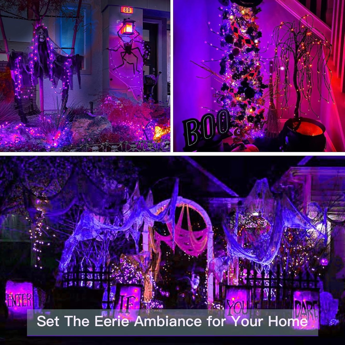 suddus Hallowee Purple Lights Battery Operated, 66ft 200 LED Twinkle Lights Battery Operated, Purple Fairy Lights for Christmas Tree, Garland, Bedroom, Backyard, Porch, Yard, Party Decorations