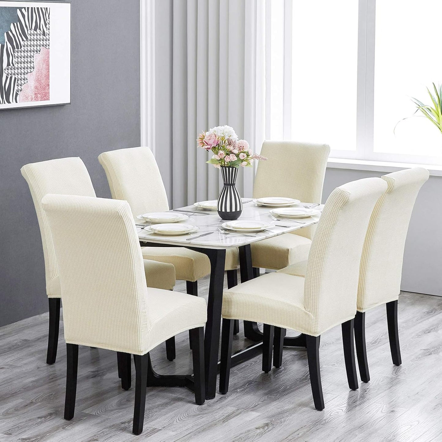 Howhic Stretch Chair Covers for Dining Room Set of 6, Removable Washable Dining Room Chair Covers, Dining Chair Slipcovers Seat Protector, Great for Home and Banquet Decoration (Ivory, 6 Pack)