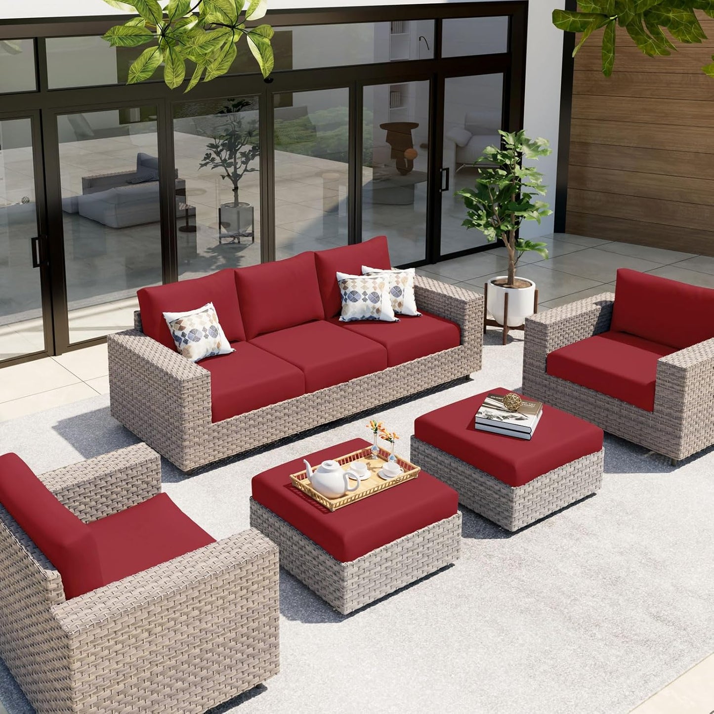 hyha Waterproof Couch Cushion Covers, Stretch Sofa Couch Seat Slipcover for Dog Washable, Non-Slip Waterproof Outdoor Cushion Covers for Patio Furniture Replacement (1 Piece for Small, Wine Red)