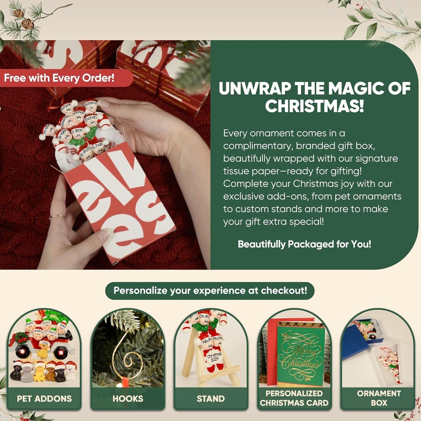 Personalized Family Christmas Ornaments 2025 | Custom Name & Year | 4 Person Cozy Winter Scene with Mom, Dad, 2 Kids by Tree | Customized Unique Ornament Keepsake Gifts to Personalize Xmas Decoration