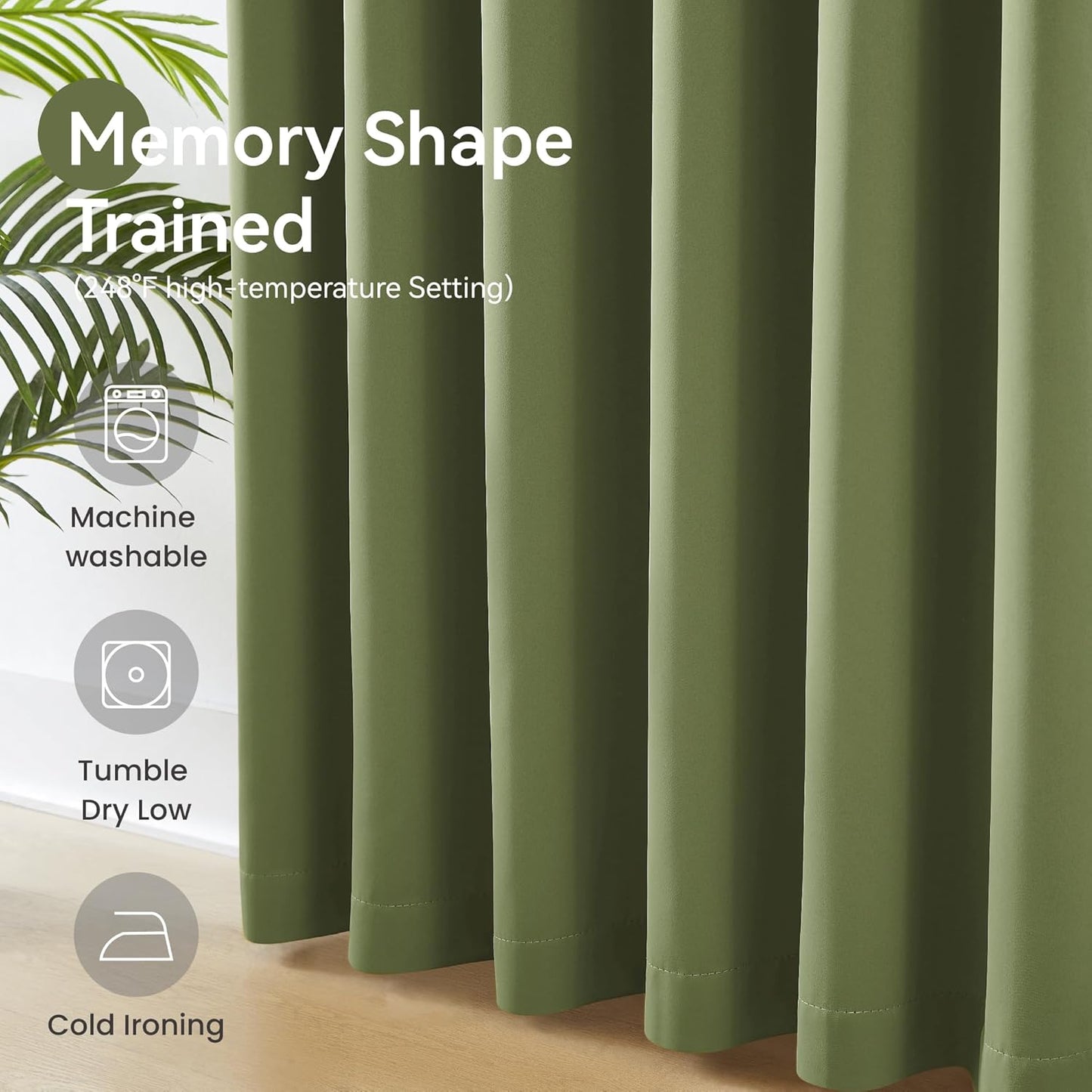 KangBang 2 PCs Sage Green Pleated Window Curtain Panels for Hall Windows, Pinch Pleat Black Out Thermal Insulated Curtains & Drapes Ceiling to Floor for Villa Cottage with Hooks Track System,40x120