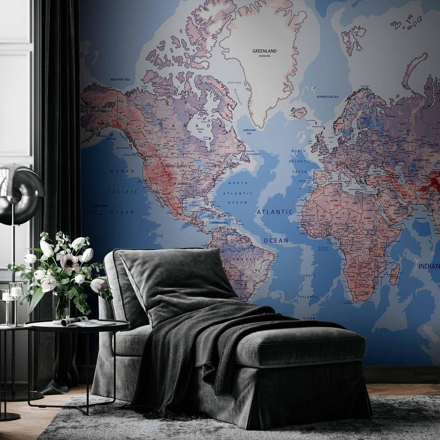 artgeist Premium Wall Mural World Map 157x110 in - XXL Non-Woven Wallpaper Fleece Wall Decor Photo Print Picture Image Design Home Map of The World k-A-0061-a-b