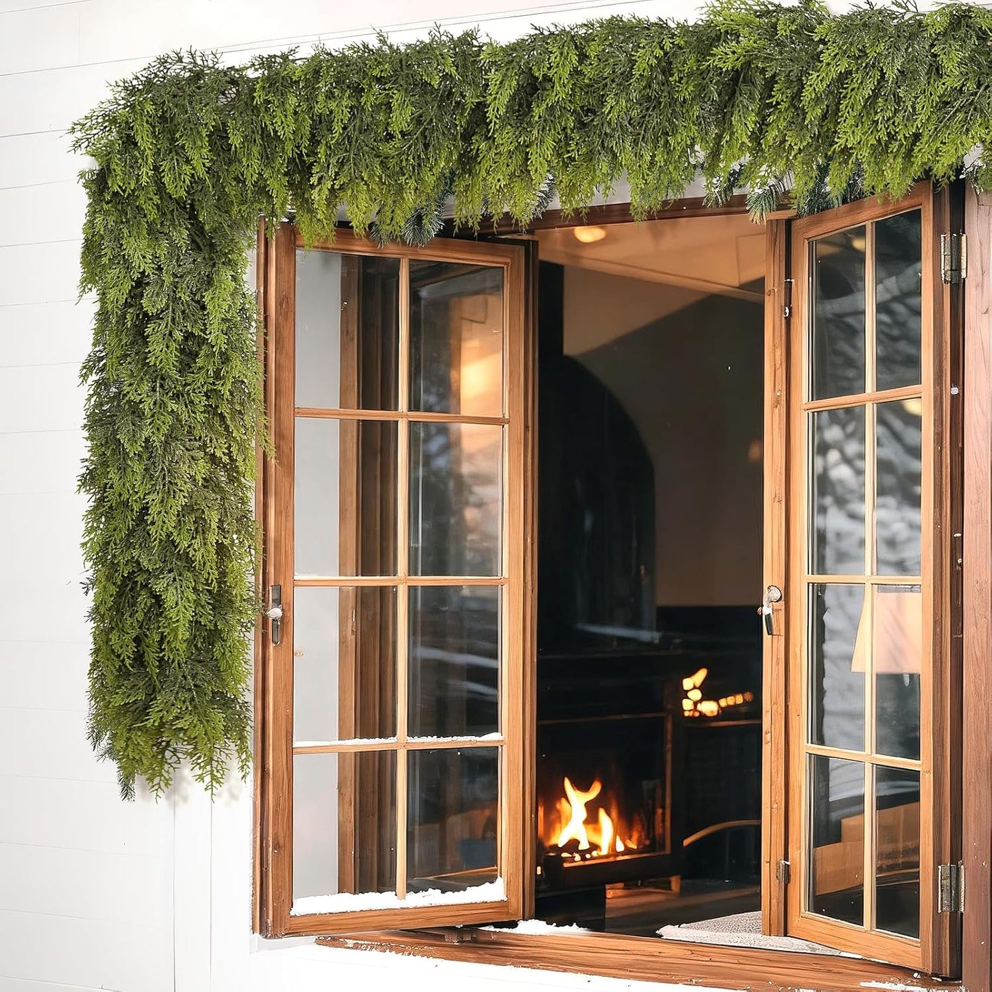 5FT Real Touch Cedar Garland for Fireplace - Artificial Christmas Garlands Realistic Faux Greenery Fake Pine Needles Garland for Holiday,Table, Window,Mantel,Stairs, Home,Indoor Outdoor Decor (2PCS)
